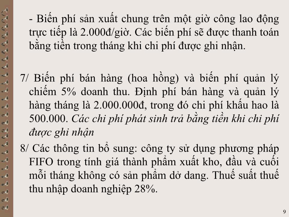 Bài giảng Kế toán quản trị - Chương IV: Dự toán tổng thể trang 9