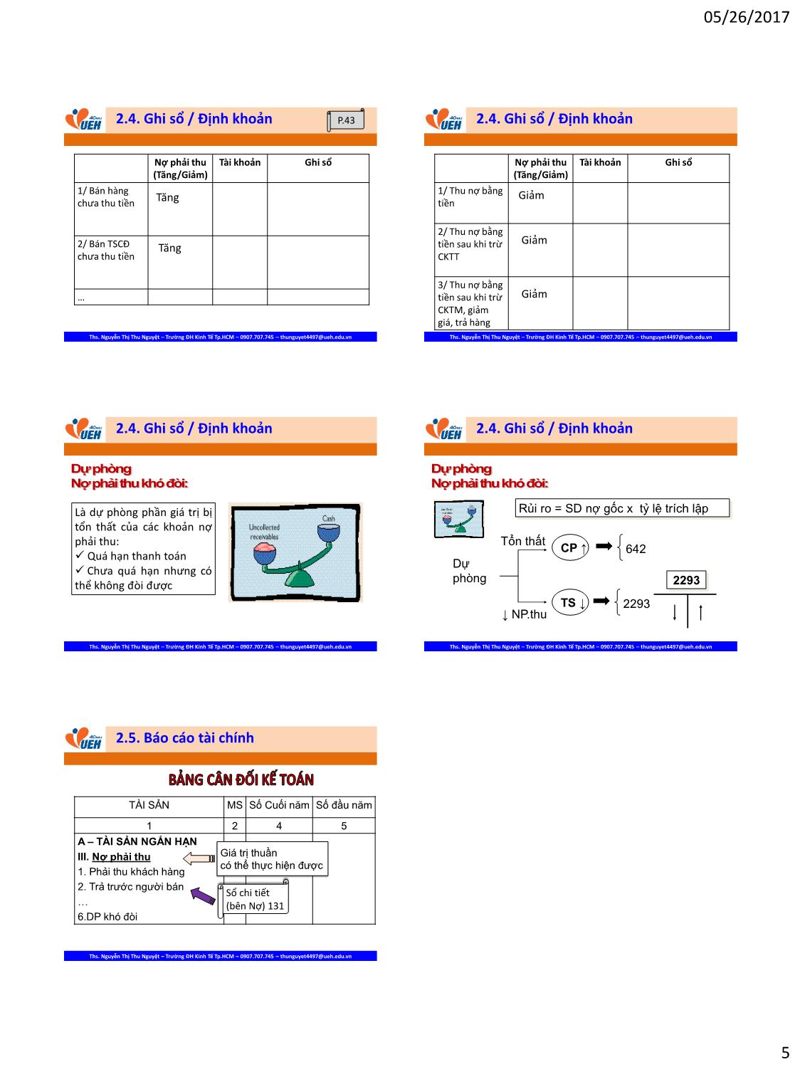 Bài giảng Kế toán tài chính 1 - Chương 2: Tiền & Nợ phải thu - Nguyễn Thị Thu Nguyệt trang 5