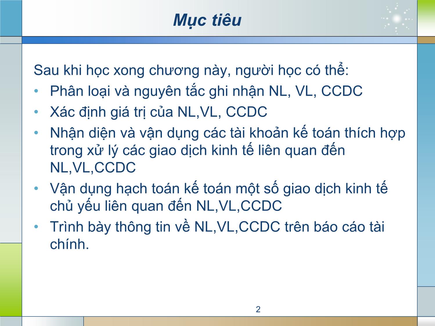 Bài giảng Kế toán tài chính 1 - Chương 3: Kế toán nguyên vật liệu, công cụ dụng cụ (Accounting for inventory) trang 2