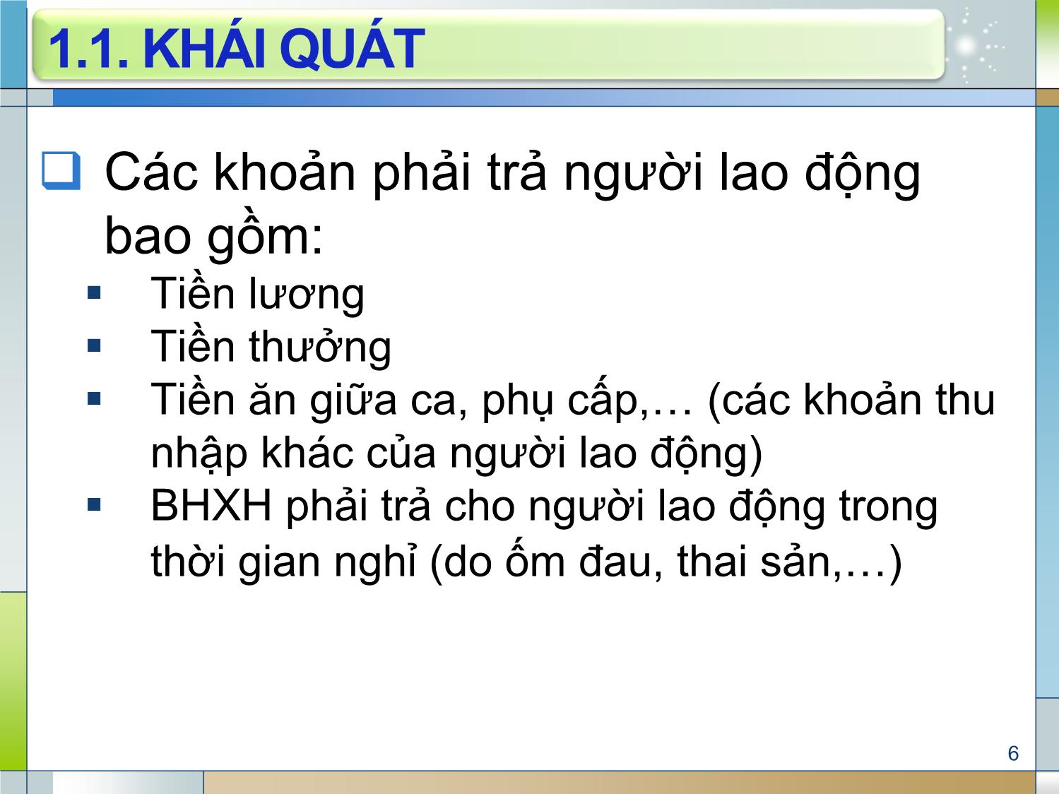 Bài giảng Kế toán tài chính 1 - Chương 4: Kế toán các khoản phải trả người lao động (Accounting for Payables to employees) trang 6