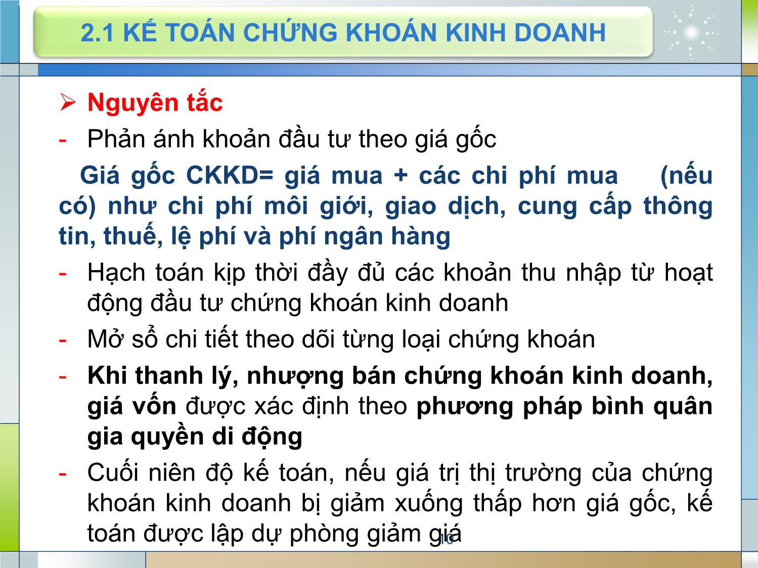 Bài giảng Kế toán tài chính 1 - Chương 6: Kế toán hoạt động đầu tư tài chính trang 10