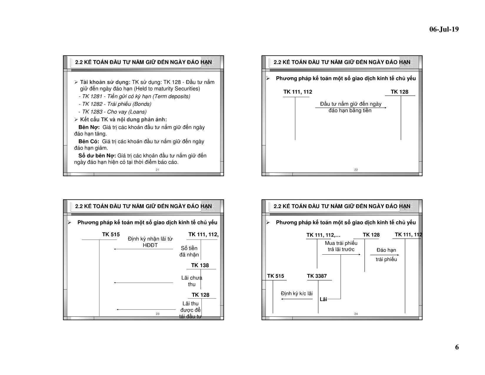 Bài giảng Kế toán tài chính 1 - Chương 6: Kế toán hoạt động đầu tư tài chính (Mới nhất) trang 6
