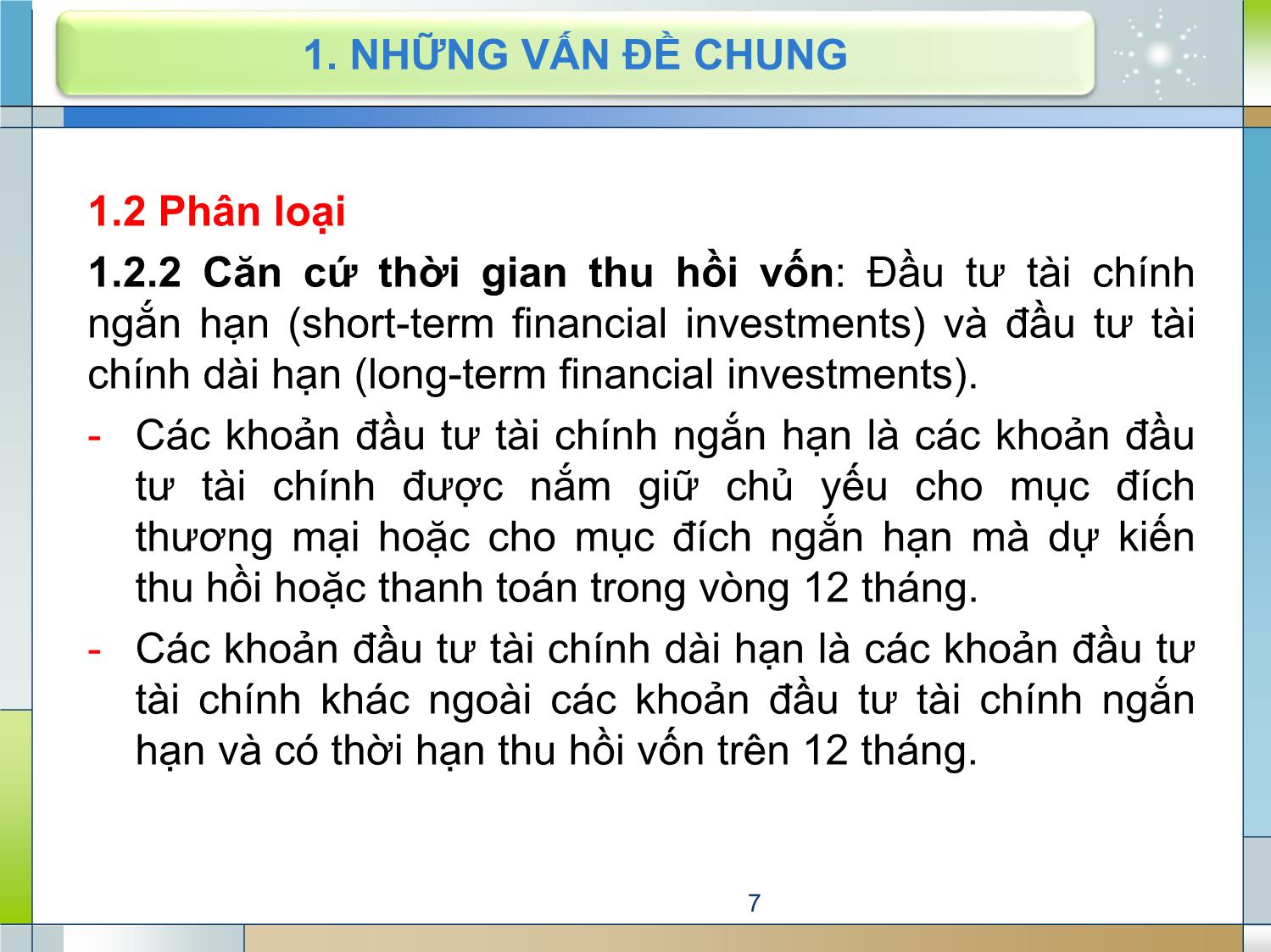 Bài giảng Kế toán tài chính 1 - Chương 6: Kế toán hoạt động đầu tư tài chính trang 7