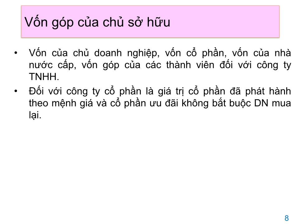 Bài giảng Kế toán tài chính 1 - Chương 6: Kế toán vốn chủ sở hữu - Đại học Mở thành phố Hồ Chí Minh trang 8