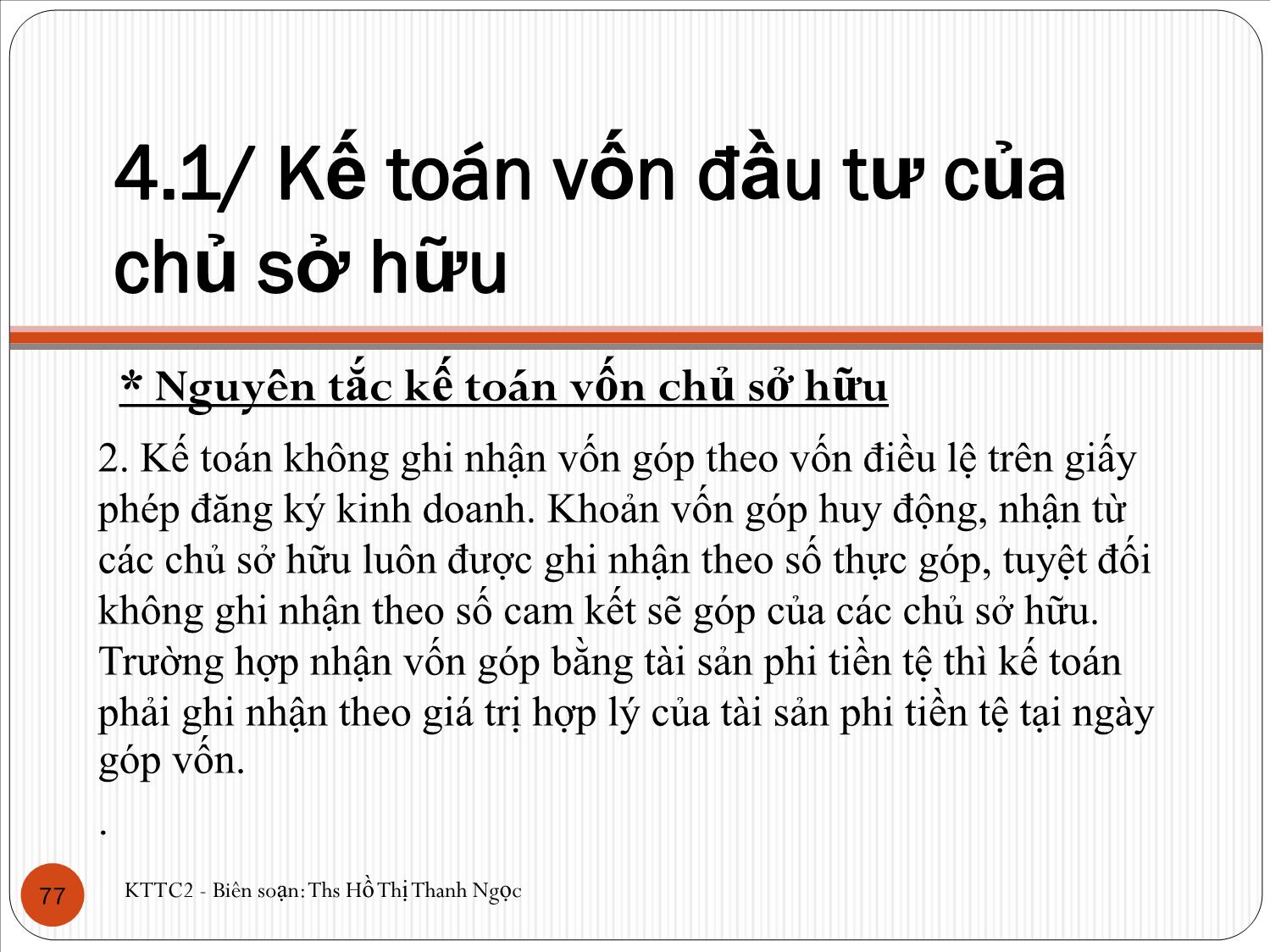 Bài giảng Kế toán tài chính 2 - Chương 4: Kế toán nguồn vốn chủ sở hữu - Hồ Thị Thanh Ngọc trang 4