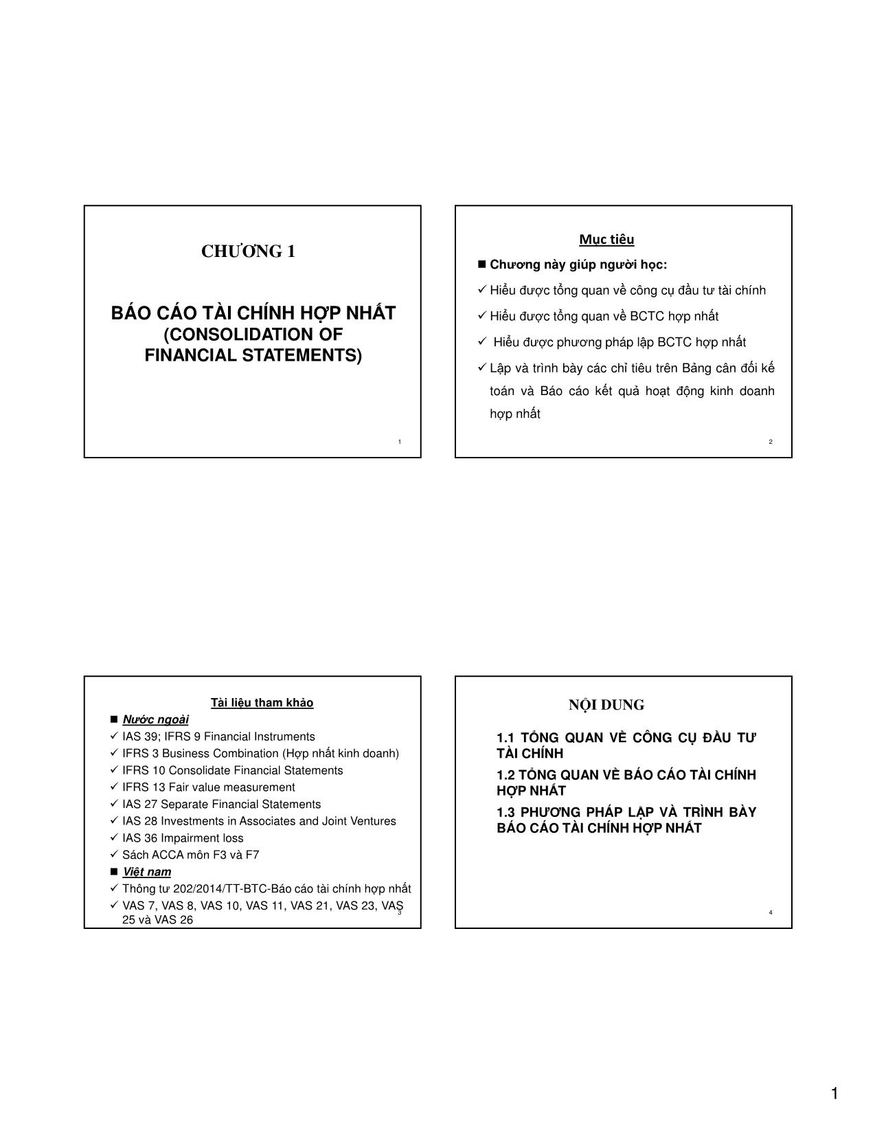 Bài giảng Kế toán tài chính 3 - Chương 1: Báo cáo tài chính hợp nhất (Consolidation of Financial Statements) trang 1