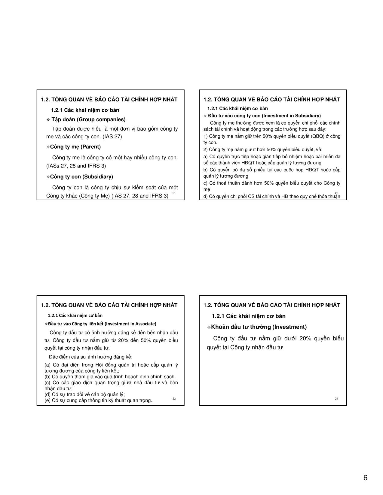 Bài giảng Kế toán tài chính 3 - Chương 1: Báo cáo tài chính hợp nhất (Consolidation of Financial Statements) trang 6