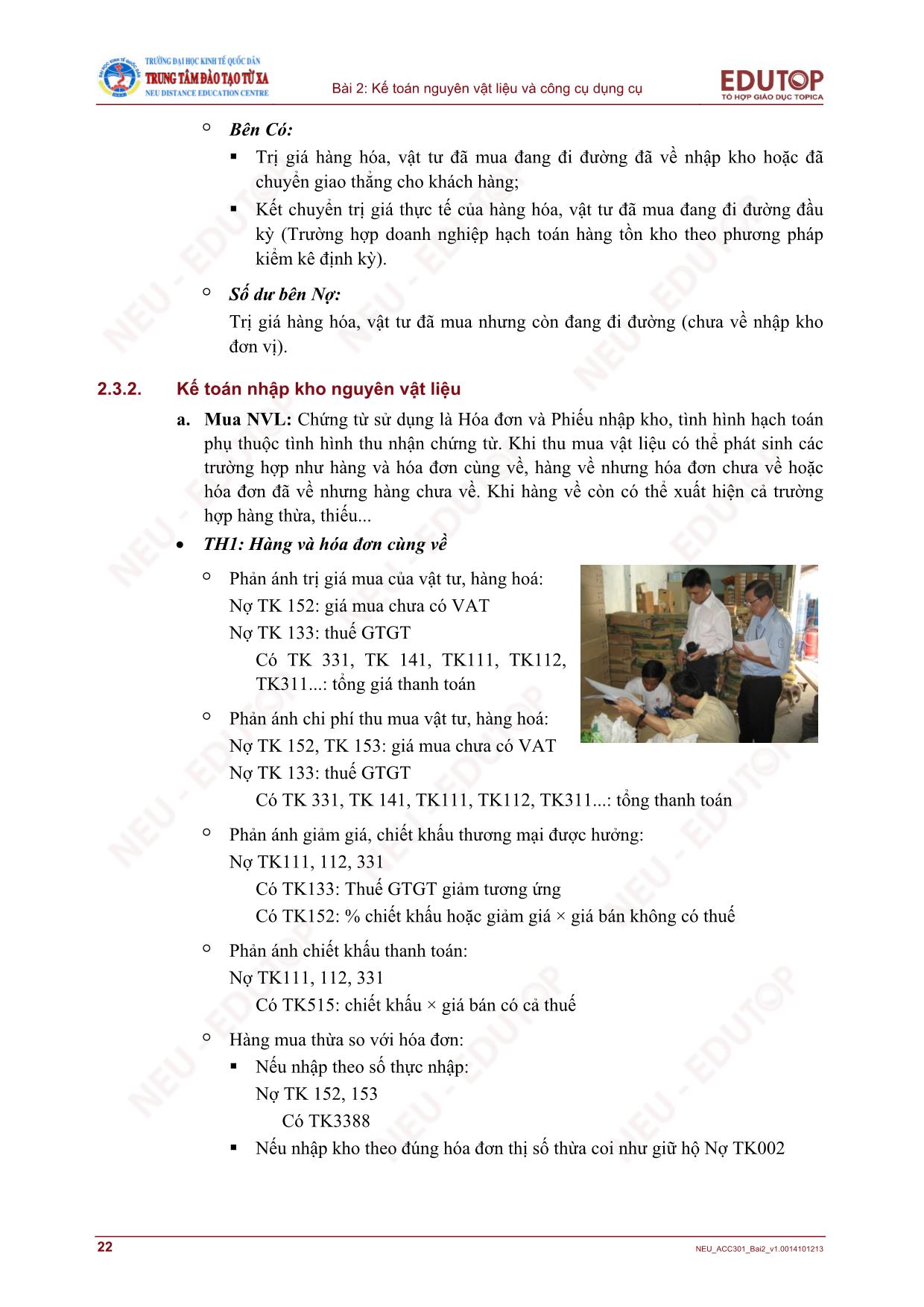 Bài giảng Kế toán tài chính - Bài 2: Kế toán nguyên vật liệu và công cụ dụng cụ trang 9