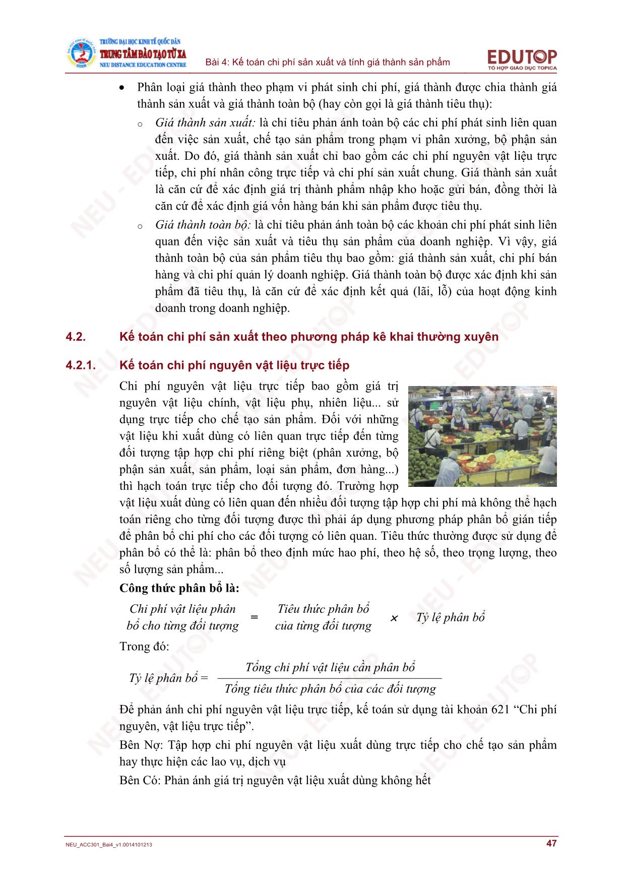 Bài giảng Kế toán tài chính - Bài 4: Kế toán chi phí sản xuất và tính giá thành sản phẩm trang 6