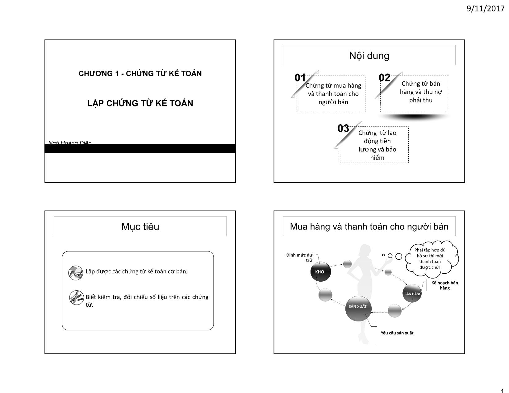 Bài giảng Kế toán tài chính - Chương 1: Chứng từ kế toán. Lập chứng từ kế toán - Ngô Hoàng Điệp trang 1