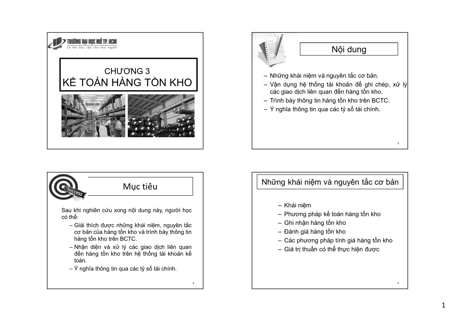 Bài giảng Kế toán tài chính - Chương 3: Kế toán hàng tồn kho - Đại học Mở thành phố Hồ Chí Minh trang 1