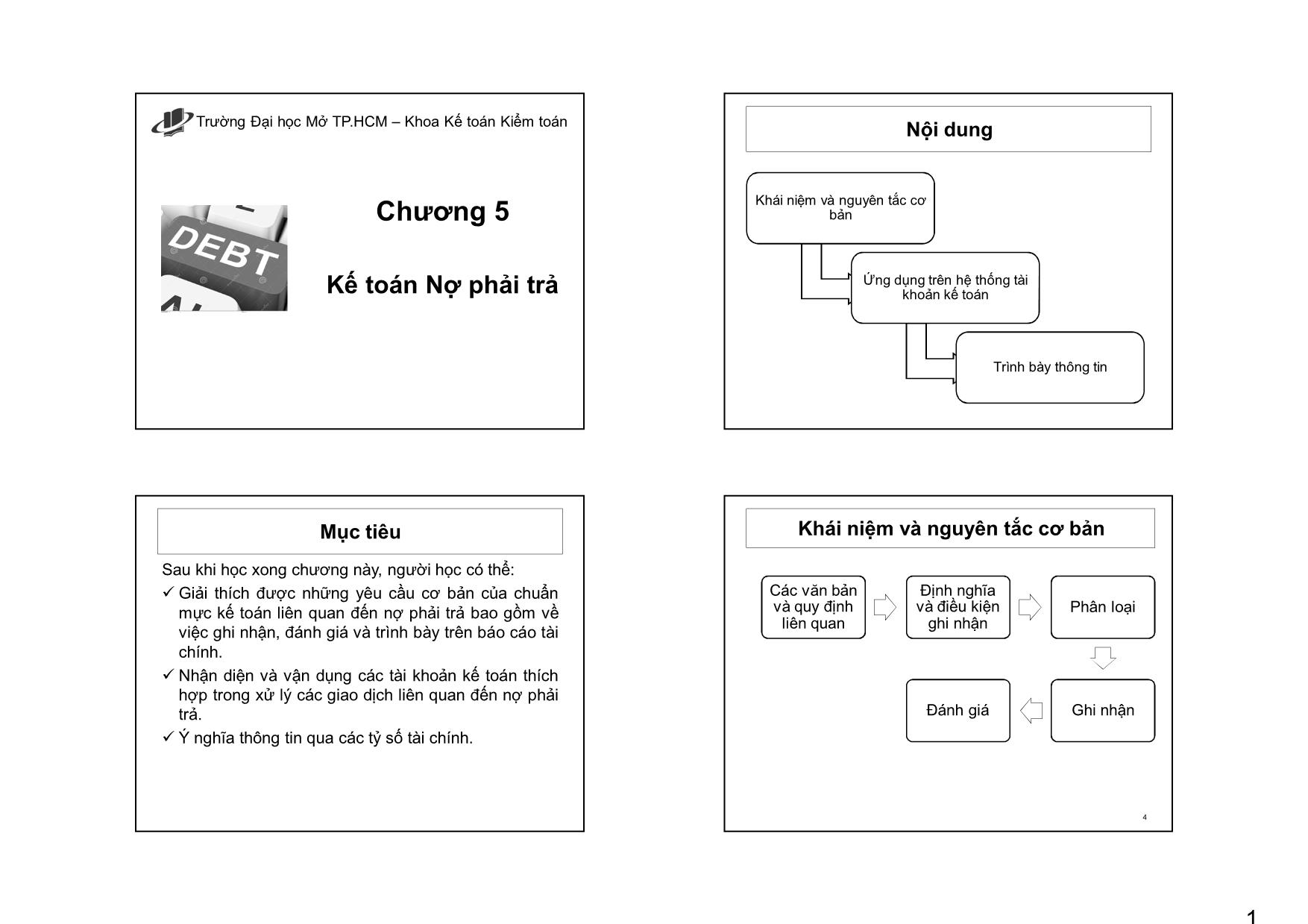 Bài giảng Kế toán tài chính - Chương 5: Kế toán nợ phải trả - Nguyễn Thị Ngọc Điệp trang 1