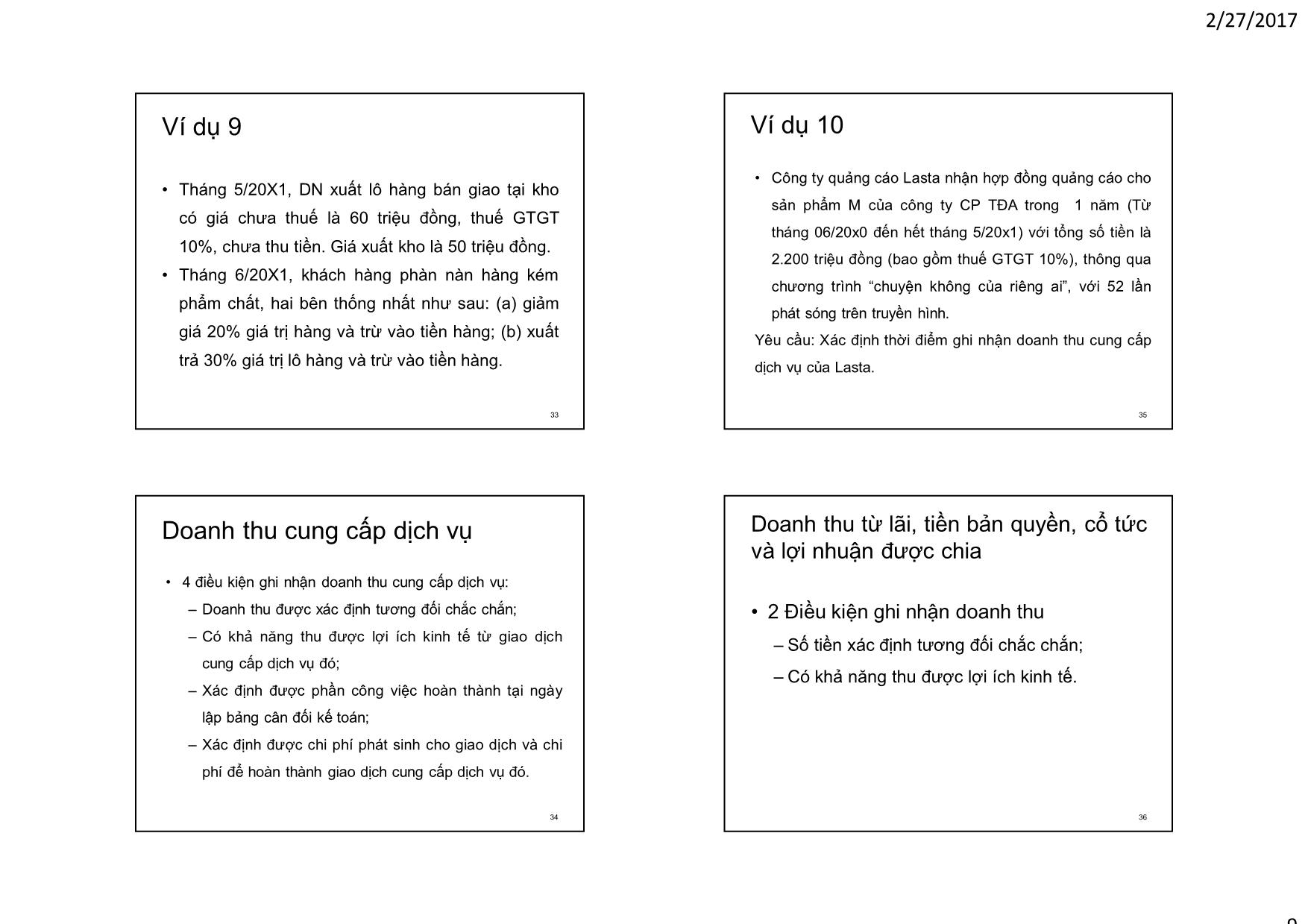 Bài giảng Kế toán tài chính - Chương 7: Kế toán doanh thu, thu nhập, chi phí và xác định kết quả kinh doanh - Nguyễn Thị Ngọc Điệp trang 9