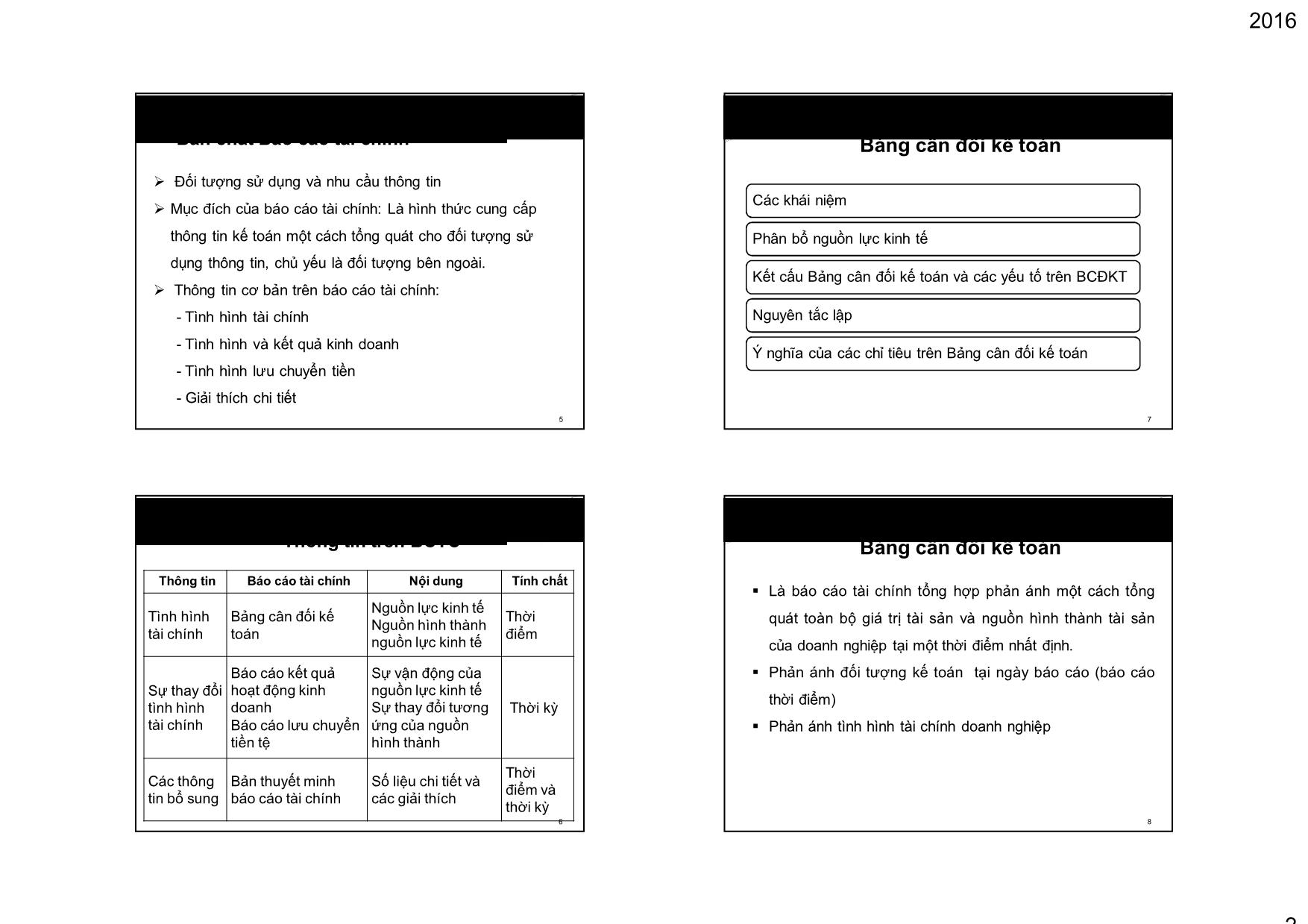 Bài giảng Kế toán tài chính - Chương 8: Hệ thống Báo cáo tài chính trang 2