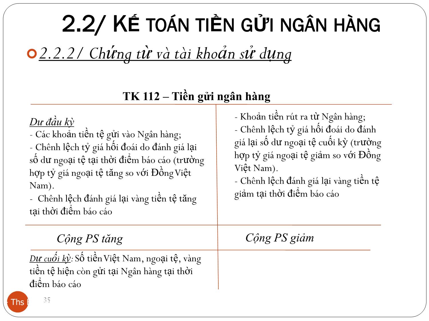 Bài giảng Kế toán tài chính doanh nghiệp 2 - Chương 2: Kế toán vốn bằng tiền - Hồ Thị Thanh Ngọc trang 9