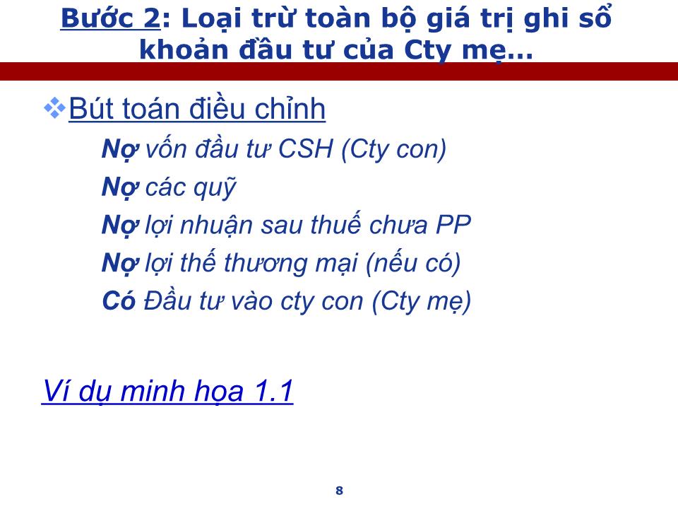 Bài giảng Kế toán tài chính doanh nghiệp nâng cao - Chương: Kỹ thuật lập Báo cáo tài chính hợp nhất - Nguyễn Thị Thanh Thủy trang 8