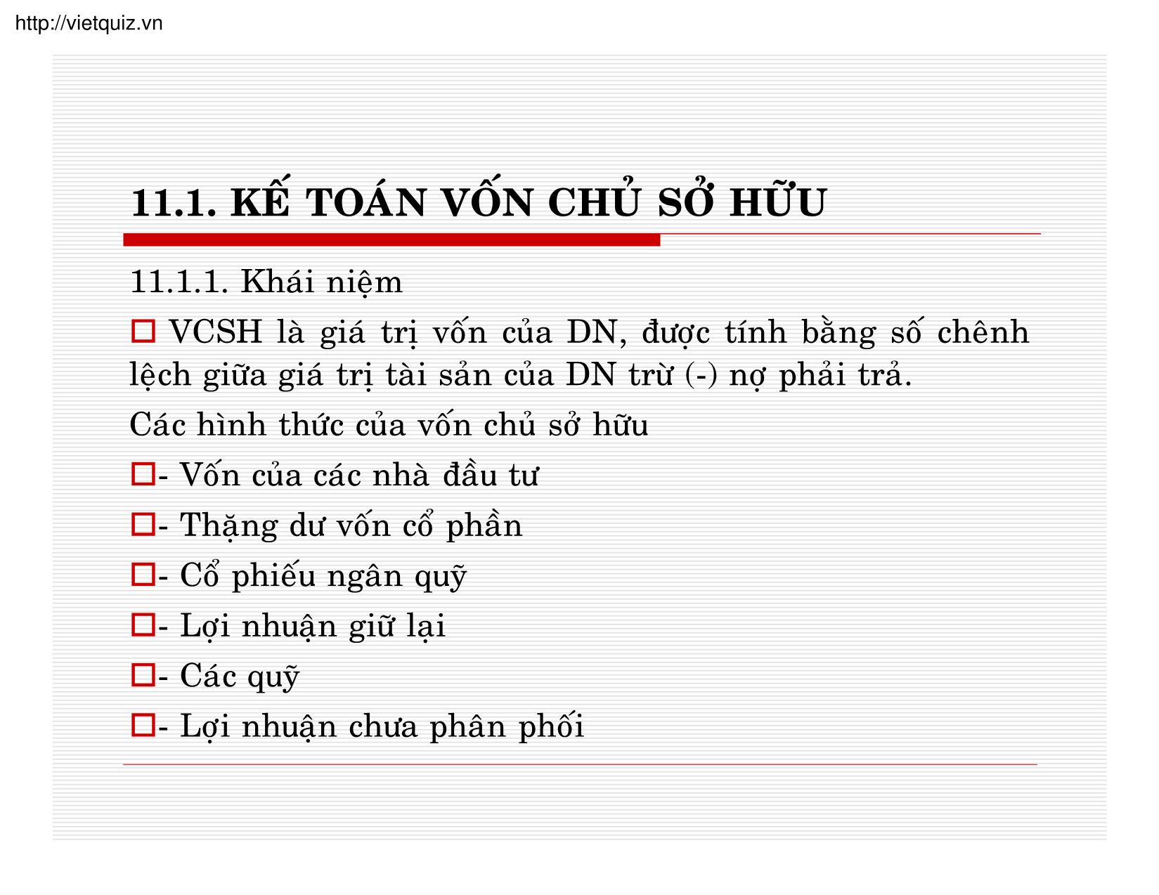 Bài giảng Kế toán thuế doanh nghiệp - Chương 11: Kế toán vốn chủ sở hữu trang 3