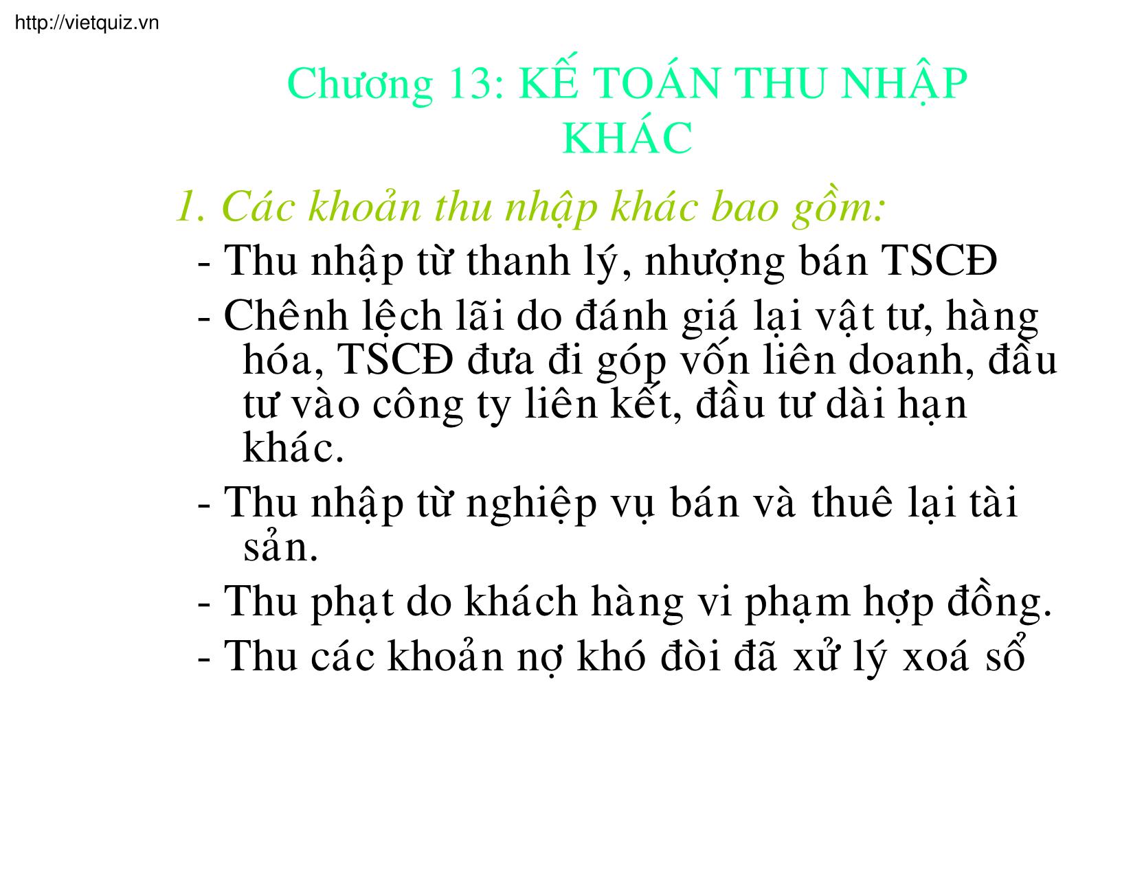 Bài giảng Kế toán thuế doanh nghiệp - Chương 13: Kế toán thu nhập khác trang 1