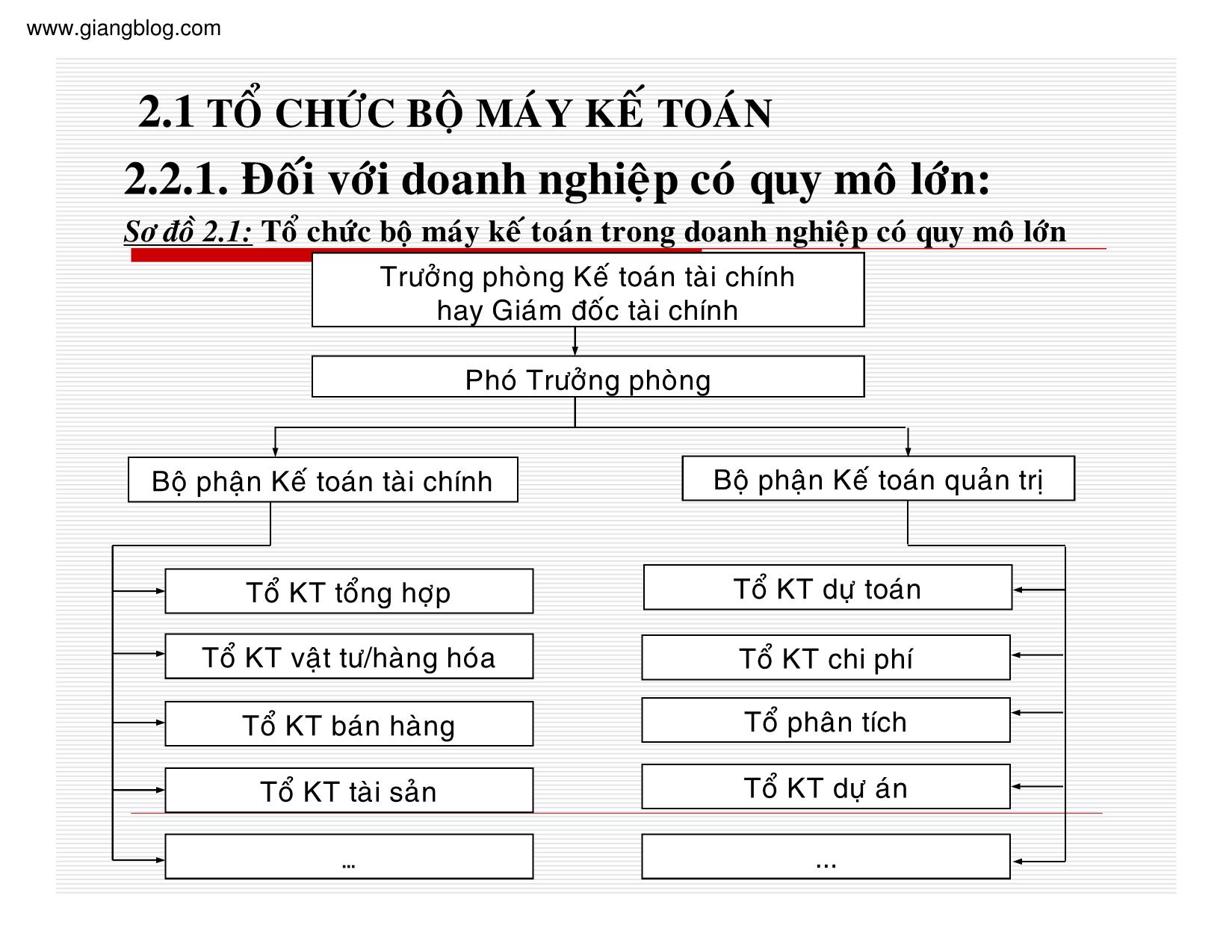 Bài giảng Kế toán thuế doanh nghiệp - Chương 2: Tổ chức bộ máy và mô hình kế toán trong doanh nghiệp trang 3