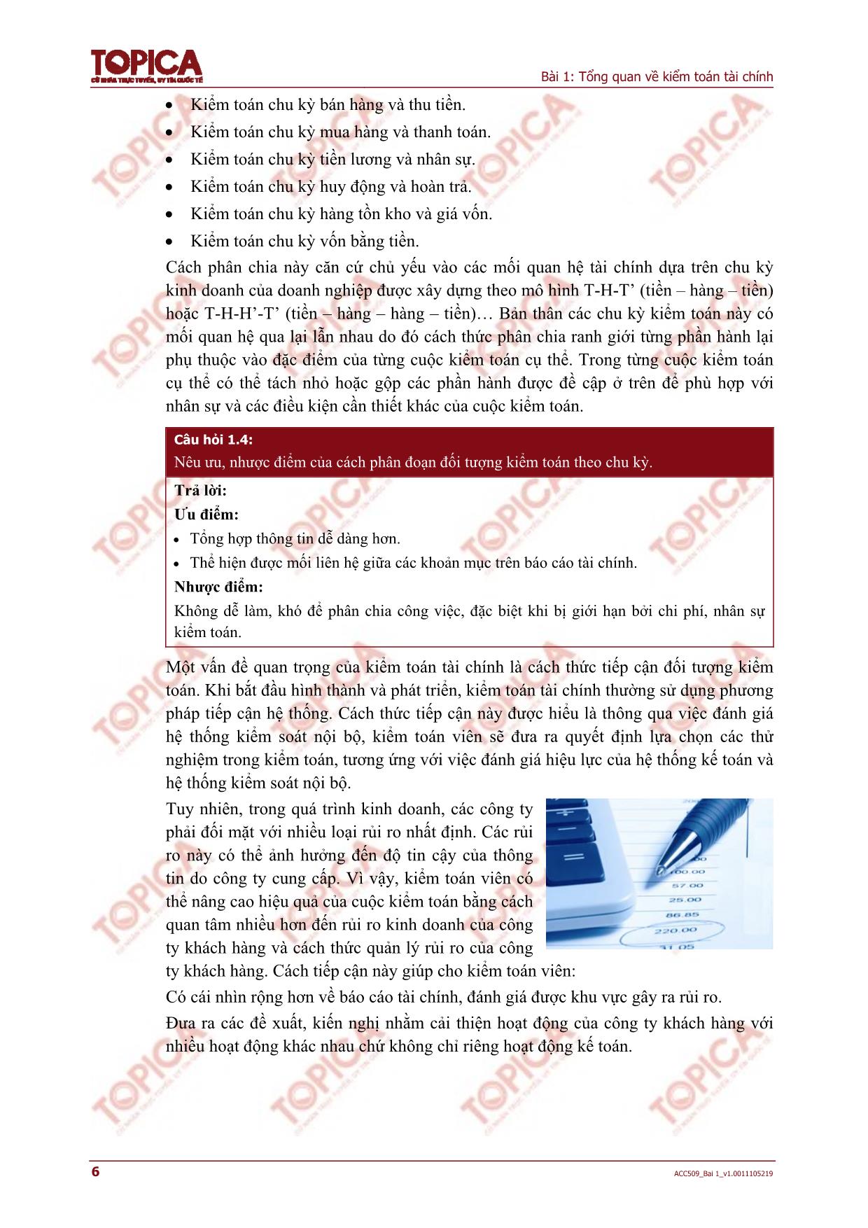 Bài giảng Kiểm toán - Bài 1: Tổng quan về kiểm toán tài chính trang 6