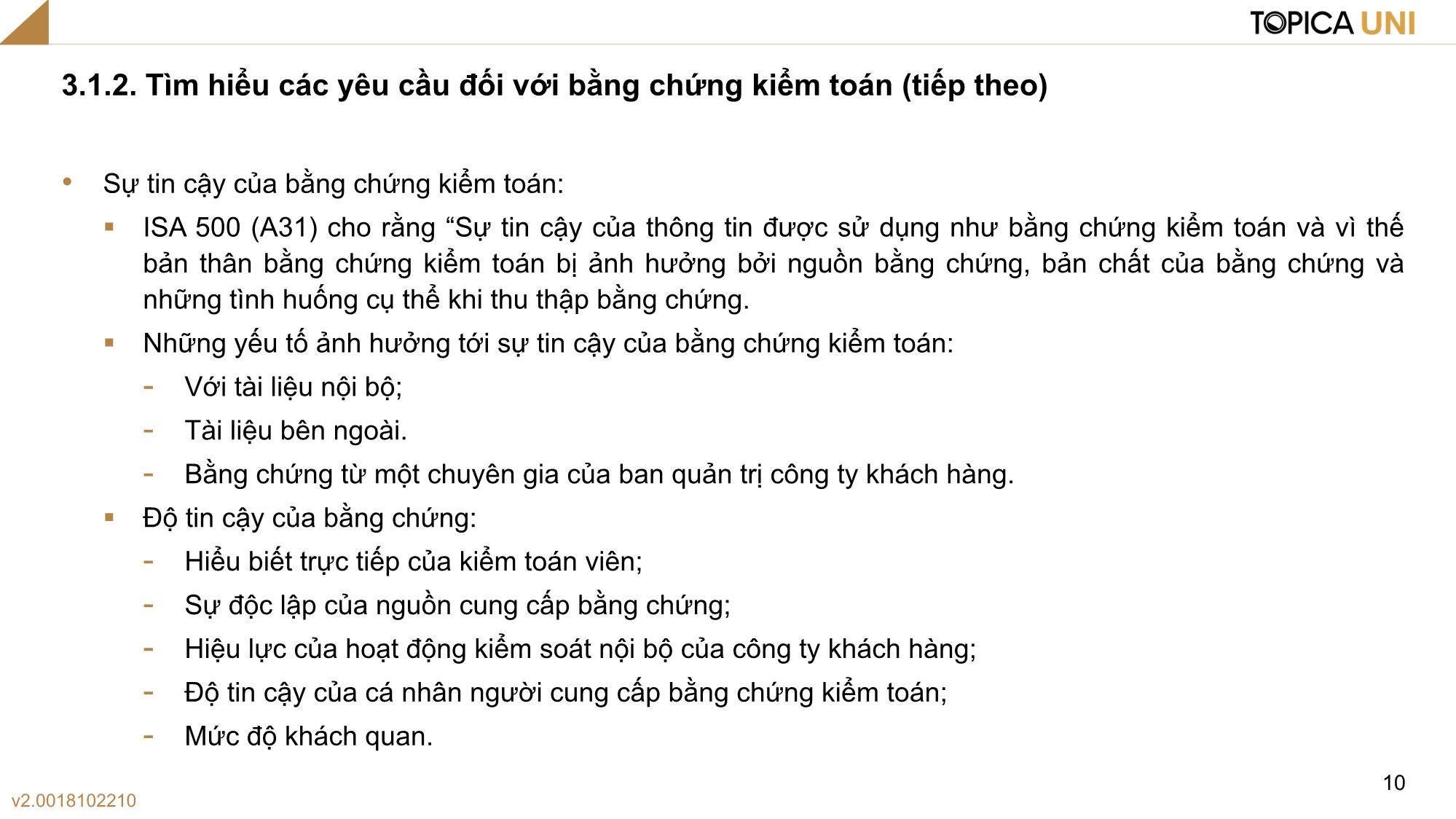 Bài giảng Kiểm toán - Bài 3: Bằng chứng kiểm toán - Phan Trung Kiên trang 10