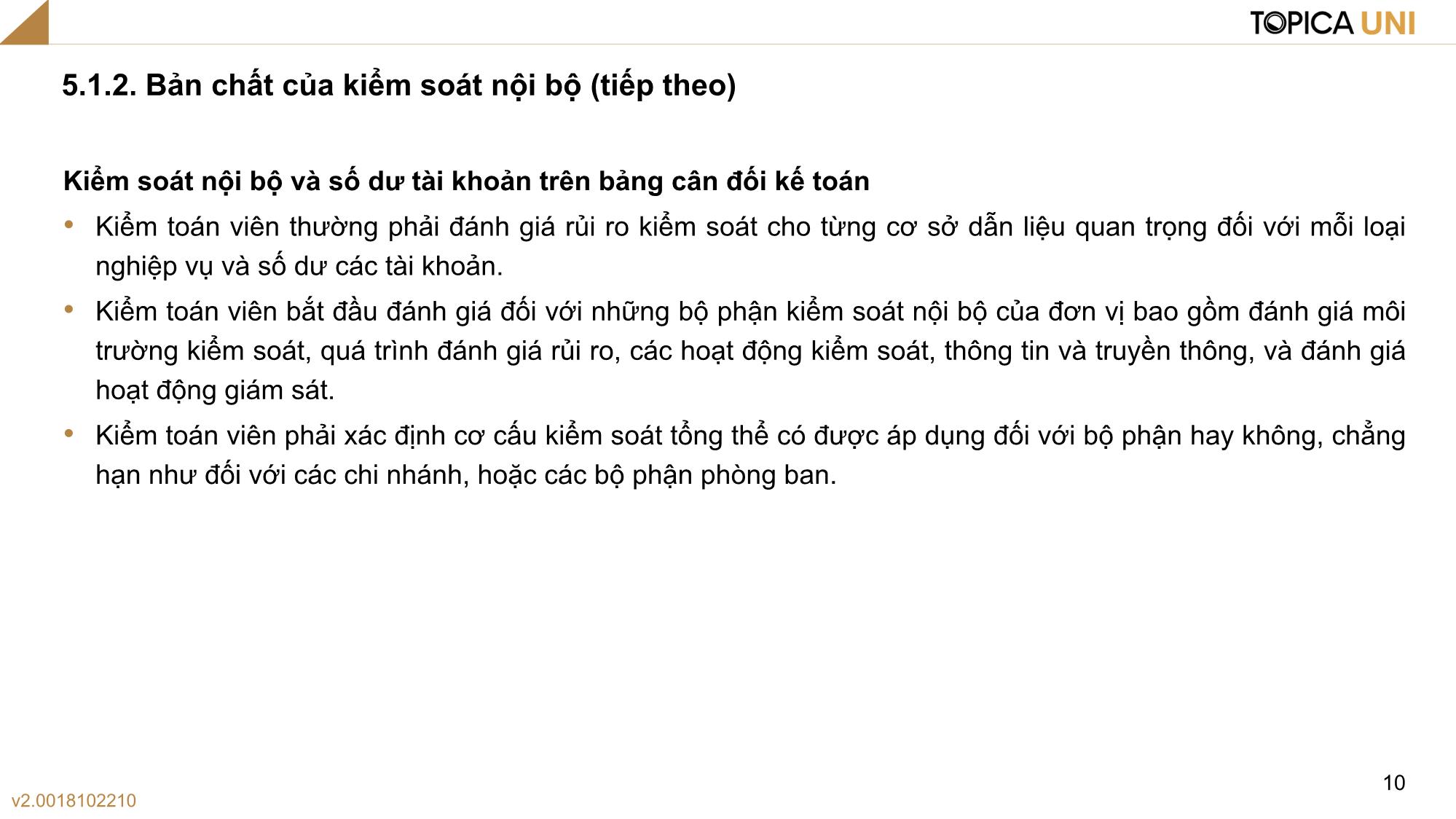 Bài giảng Kiểm toán - Bài 5: Đánh giá kiểm soát nội bộ với lập Báo cáo tài chính - Phan Trung Kiên trang 10