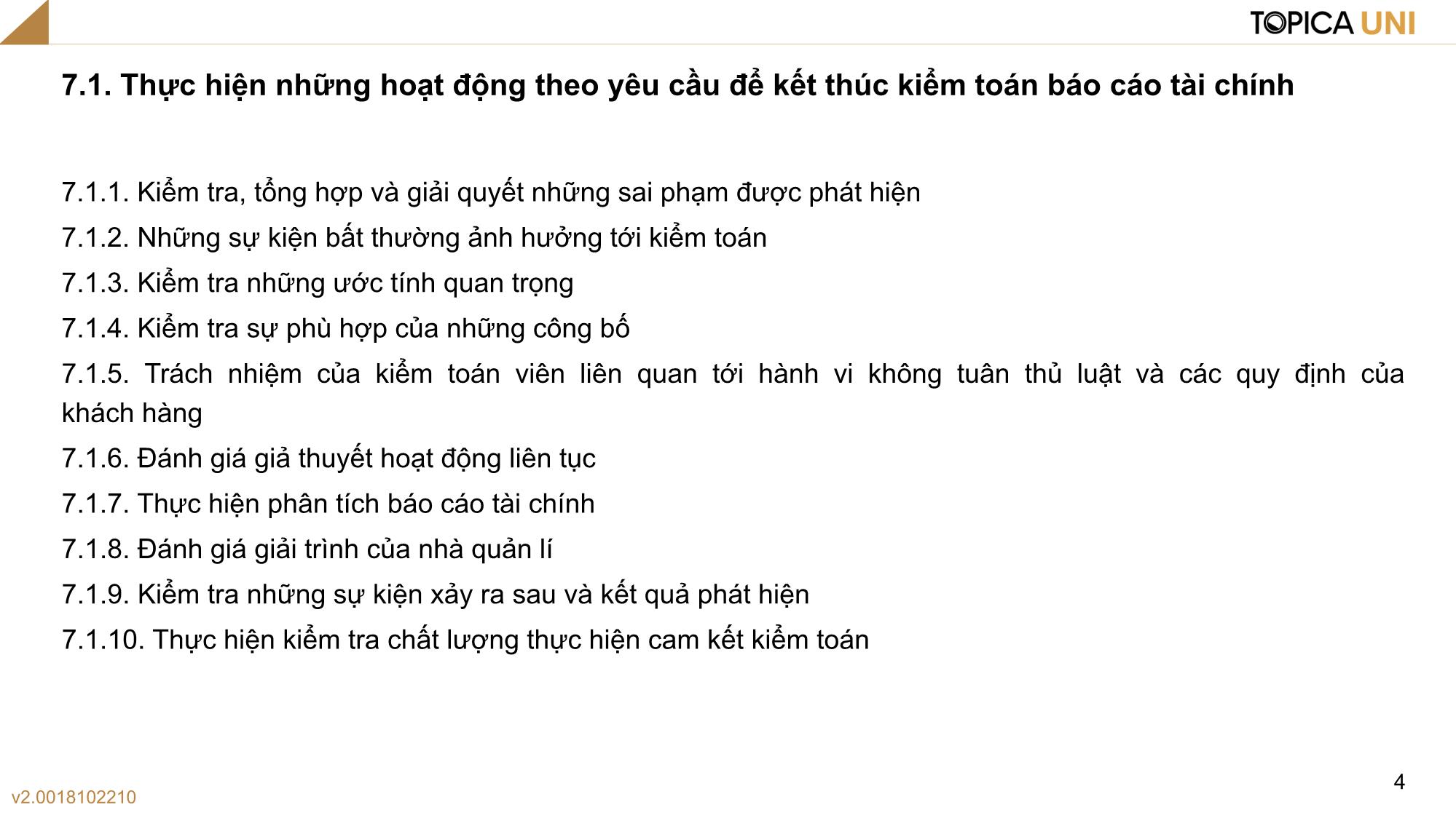 Bài giảng Kiểm toán - Bài 7: Kết thúc kiểm toán Báo cáo tài chính - Phan Trung Kiên trang 4