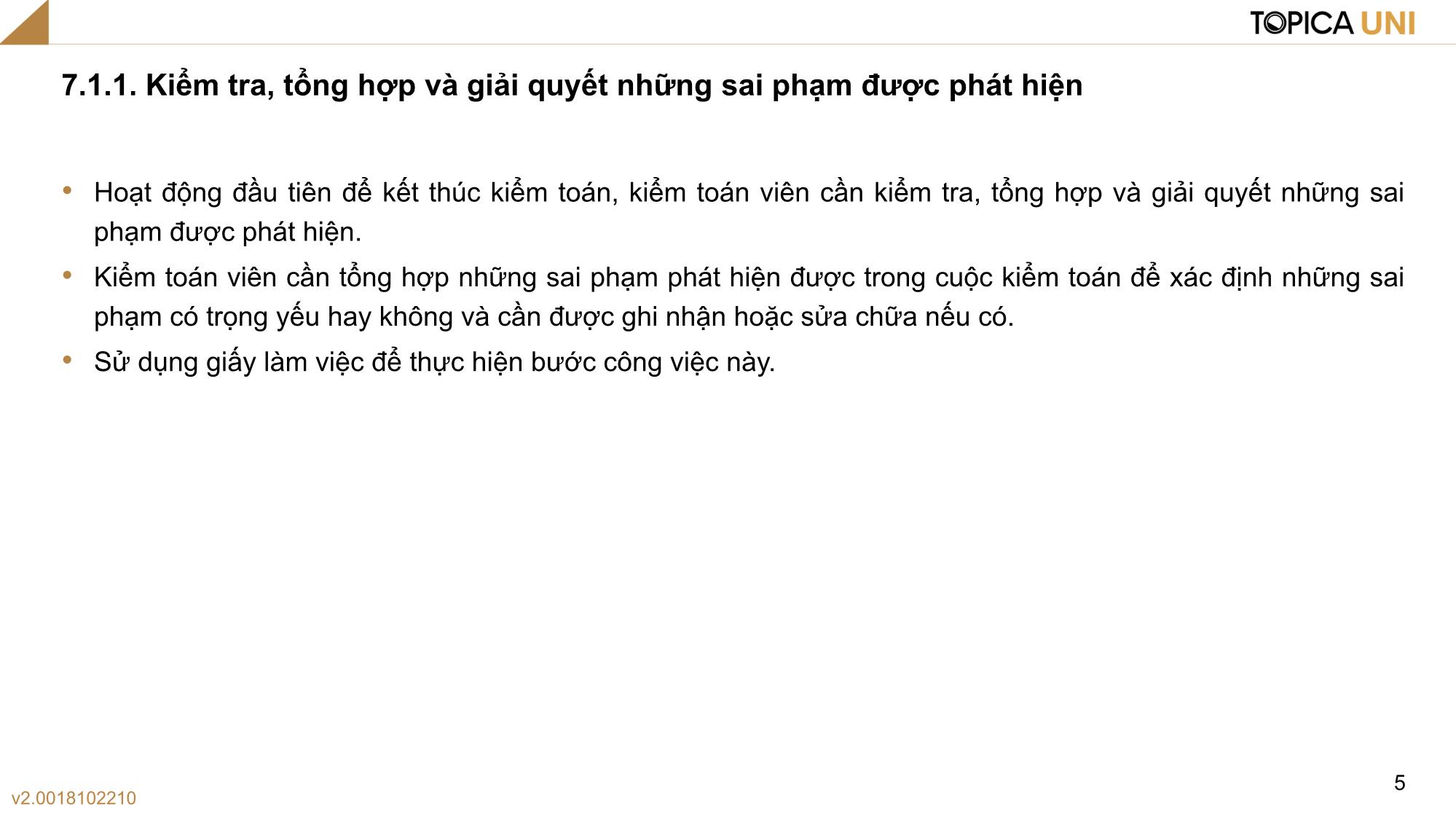 Bài giảng Kiểm toán - Bài 7: Kết thúc kiểm toán Báo cáo tài chính - Phan Trung Kiên trang 5