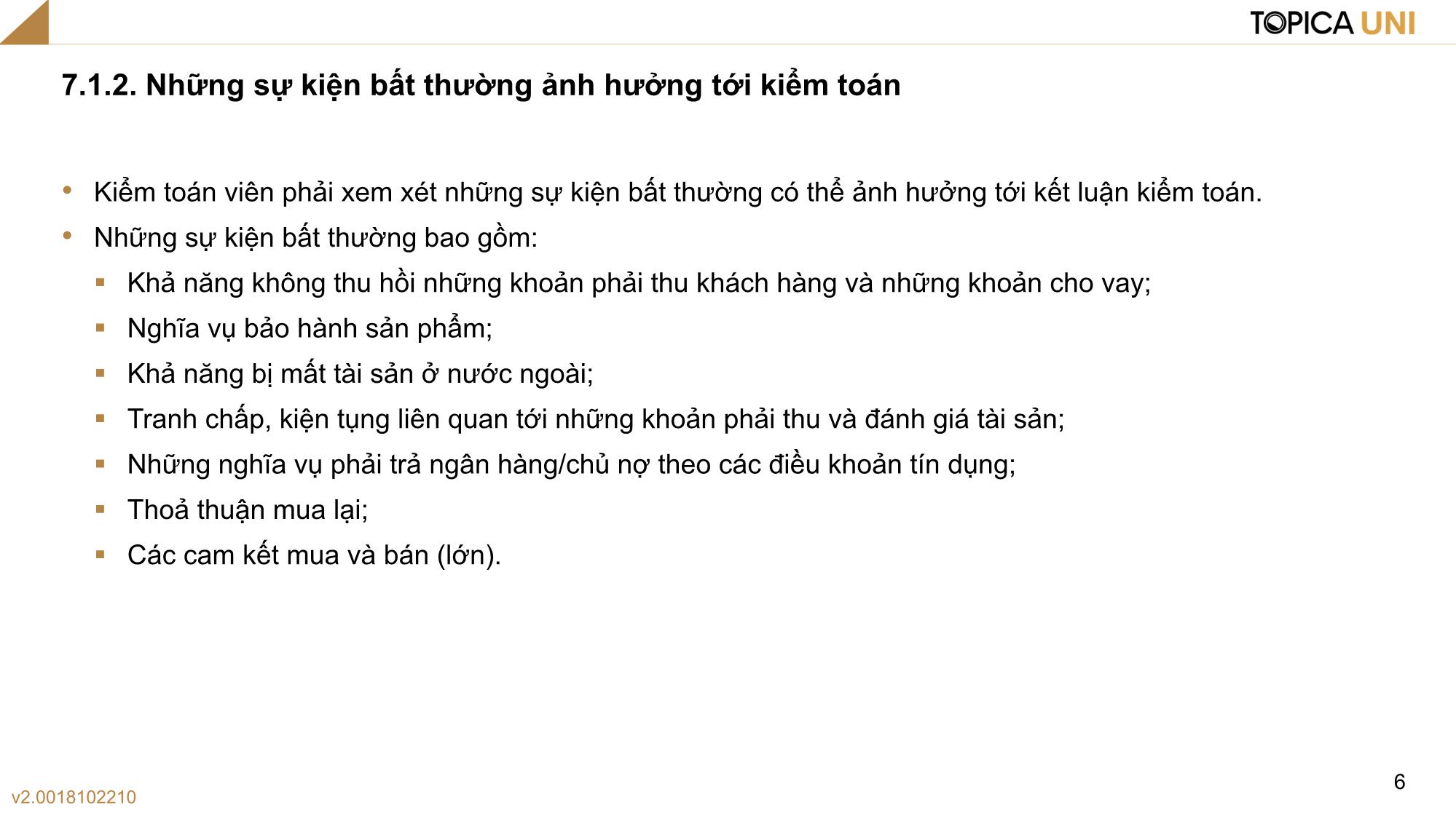 Bài giảng Kiểm toán - Bài 7: Kết thúc kiểm toán Báo cáo tài chính - Phan Trung Kiên trang 6