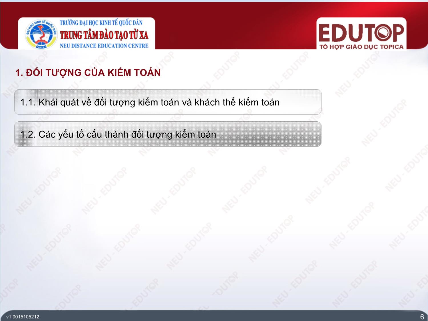 Bài giảng Kiểm toán căn bản - Bài 4: Đối tượng và phương pháp của kiểm toán (Phần 1) - Đinh Thế Hùng trang 6