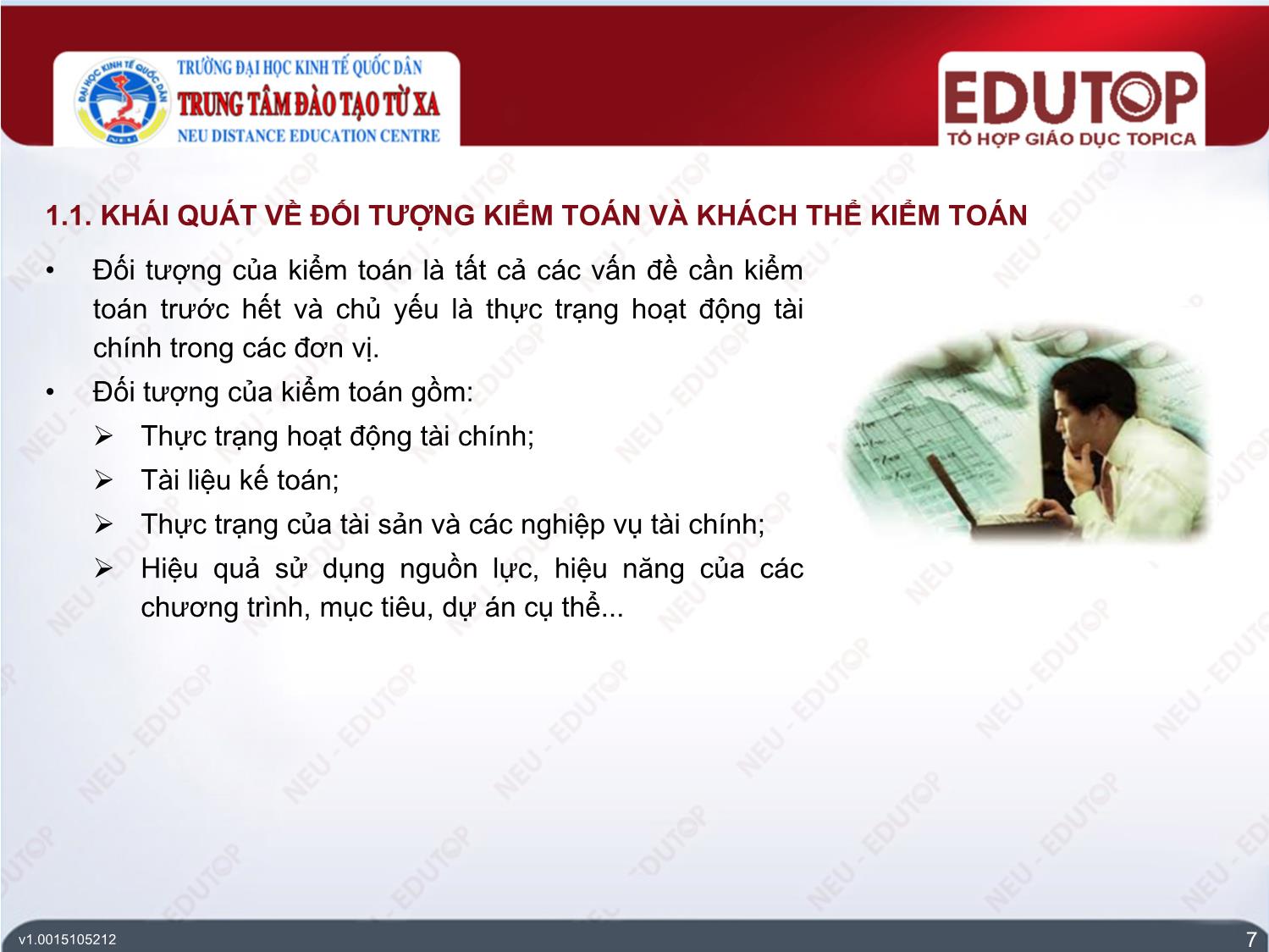 Bài giảng Kiểm toán căn bản - Bài 4: Đối tượng và phương pháp của kiểm toán (Phần 1) - Đinh Thế Hùng trang 7