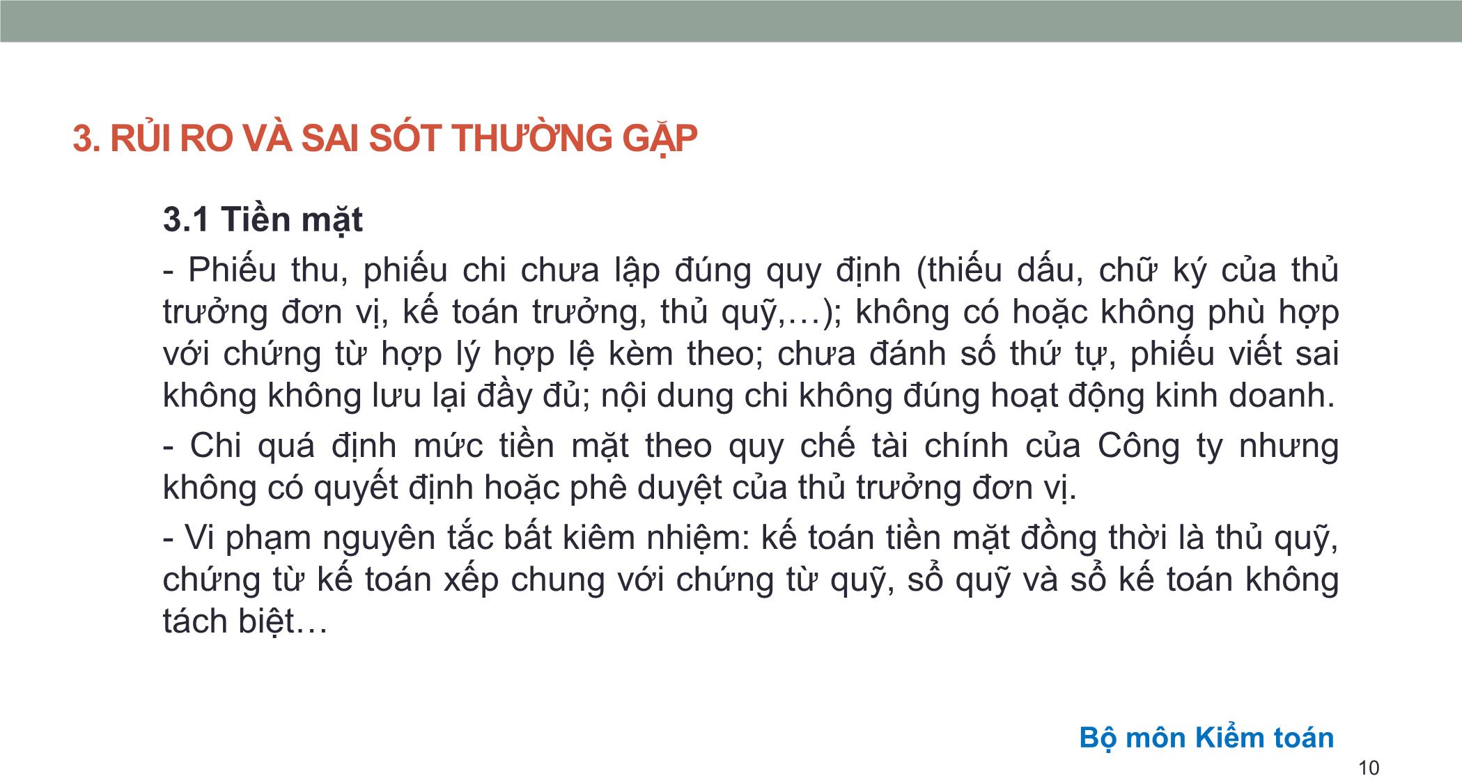 Bài giảng Kiểm toán căn bản - Chương 1: Kiểm toán tiền và các khoản tương đương tiền trang 10