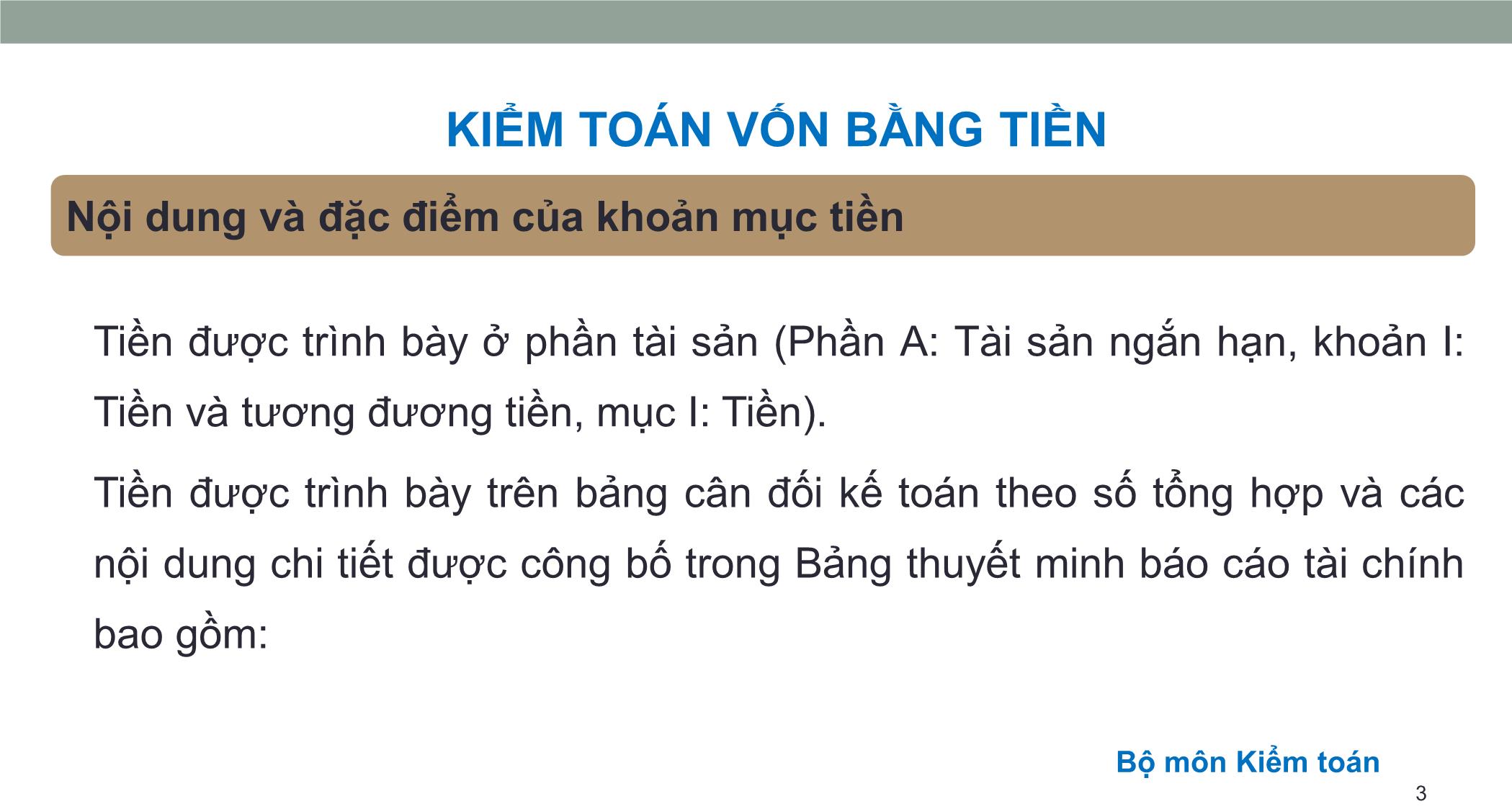 Bài giảng Kiểm toán căn bản - Chương 1: Kiểm toán tiền và các khoản tương đương tiền trang 3