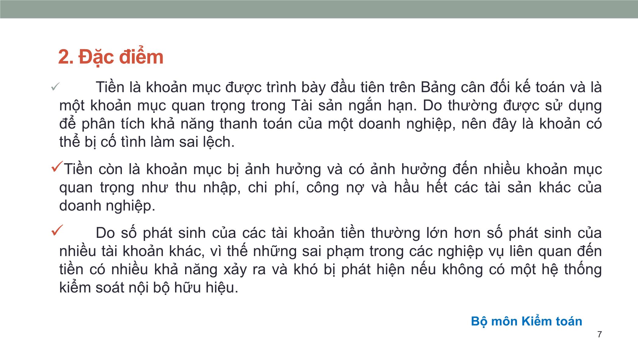 Bài giảng Kiểm toán căn bản - Chương 1: Kiểm toán tiền và các khoản tương đương tiền trang 7