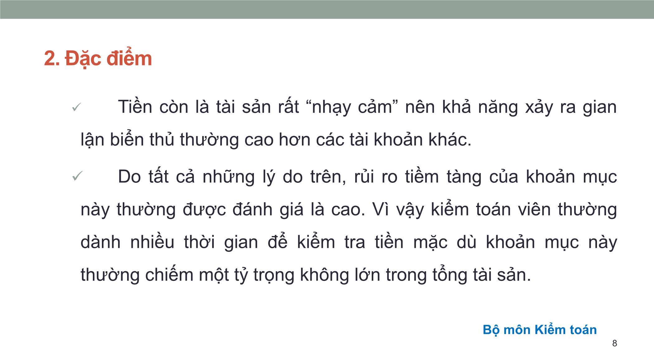 Bài giảng Kiểm toán căn bản - Chương 1: Kiểm toán tiền và các khoản tương đương tiền trang 8