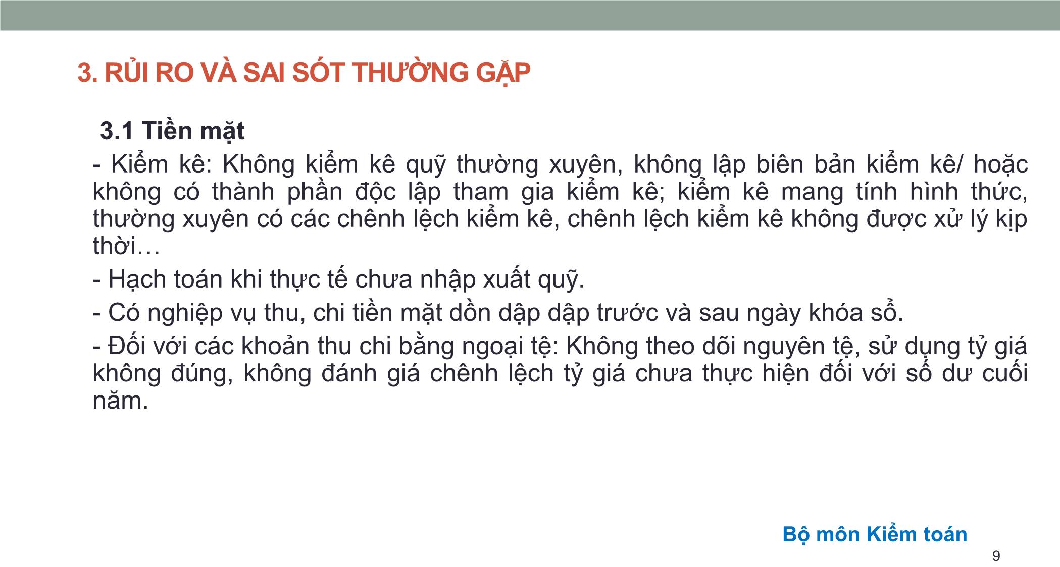 Bài giảng Kiểm toán căn bản - Chương 1: Kiểm toán tiền và các khoản tương đương tiền trang 9