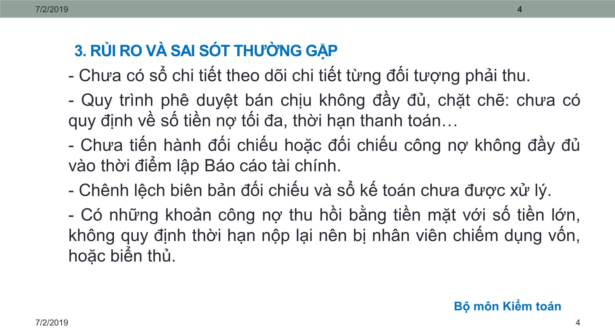 Bài giảng Kiểm toán căn bản - Chương 2: Kiểm toán doanh thu bán hàng & nợ phải thu trang 4