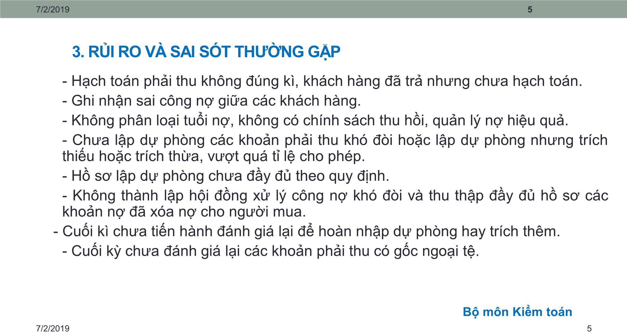 Bài giảng Kiểm toán căn bản - Chương 2: Kiểm toán doanh thu bán hàng & nợ phải thu trang 5