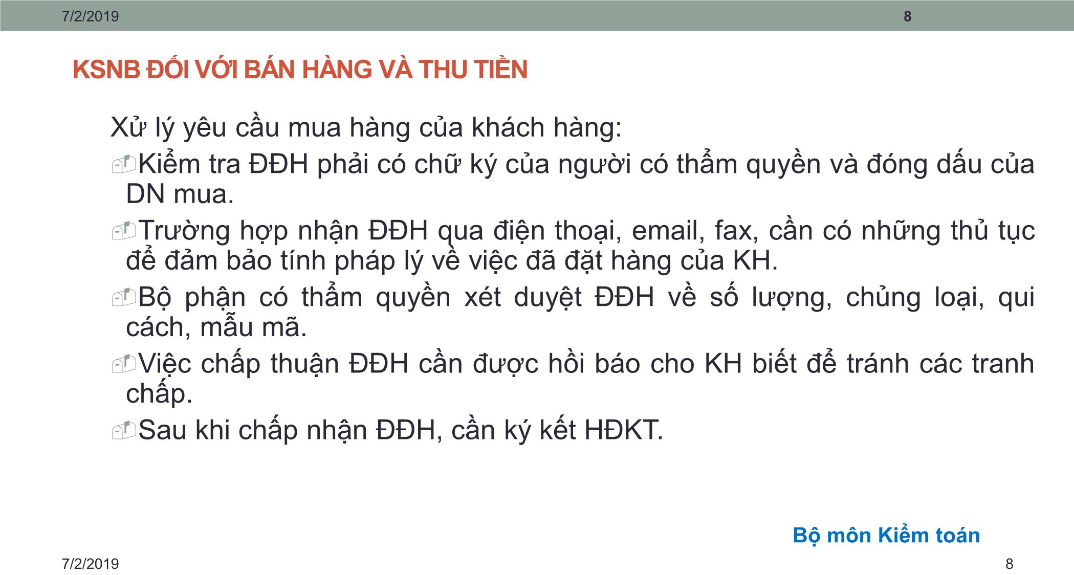 Bài giảng Kiểm toán căn bản - Chương 2: Kiểm toán doanh thu bán hàng & nợ phải thu trang 8