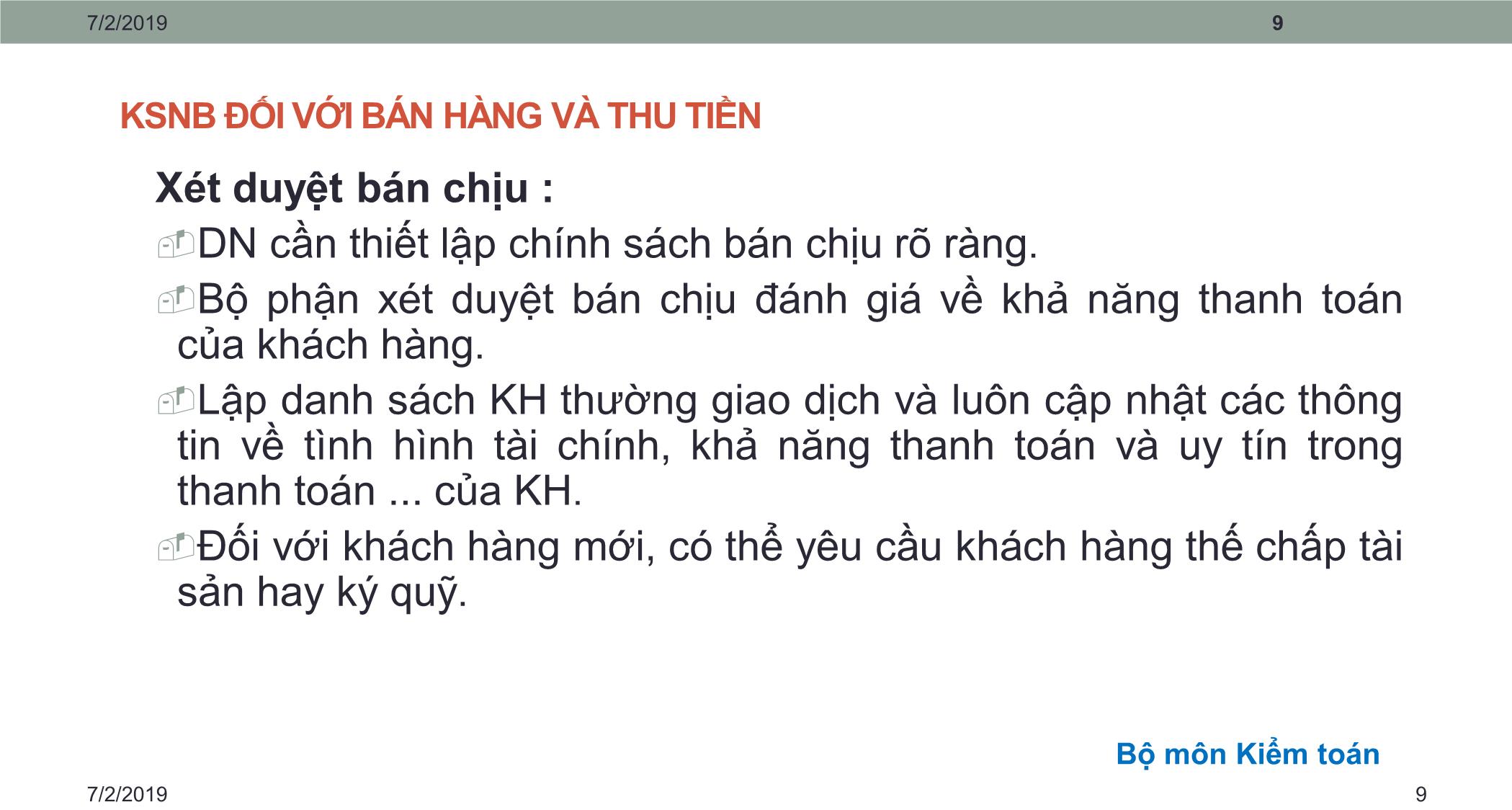 Bài giảng Kiểm toán căn bản - Chương 2: Kiểm toán doanh thu bán hàng & nợ phải thu trang 9