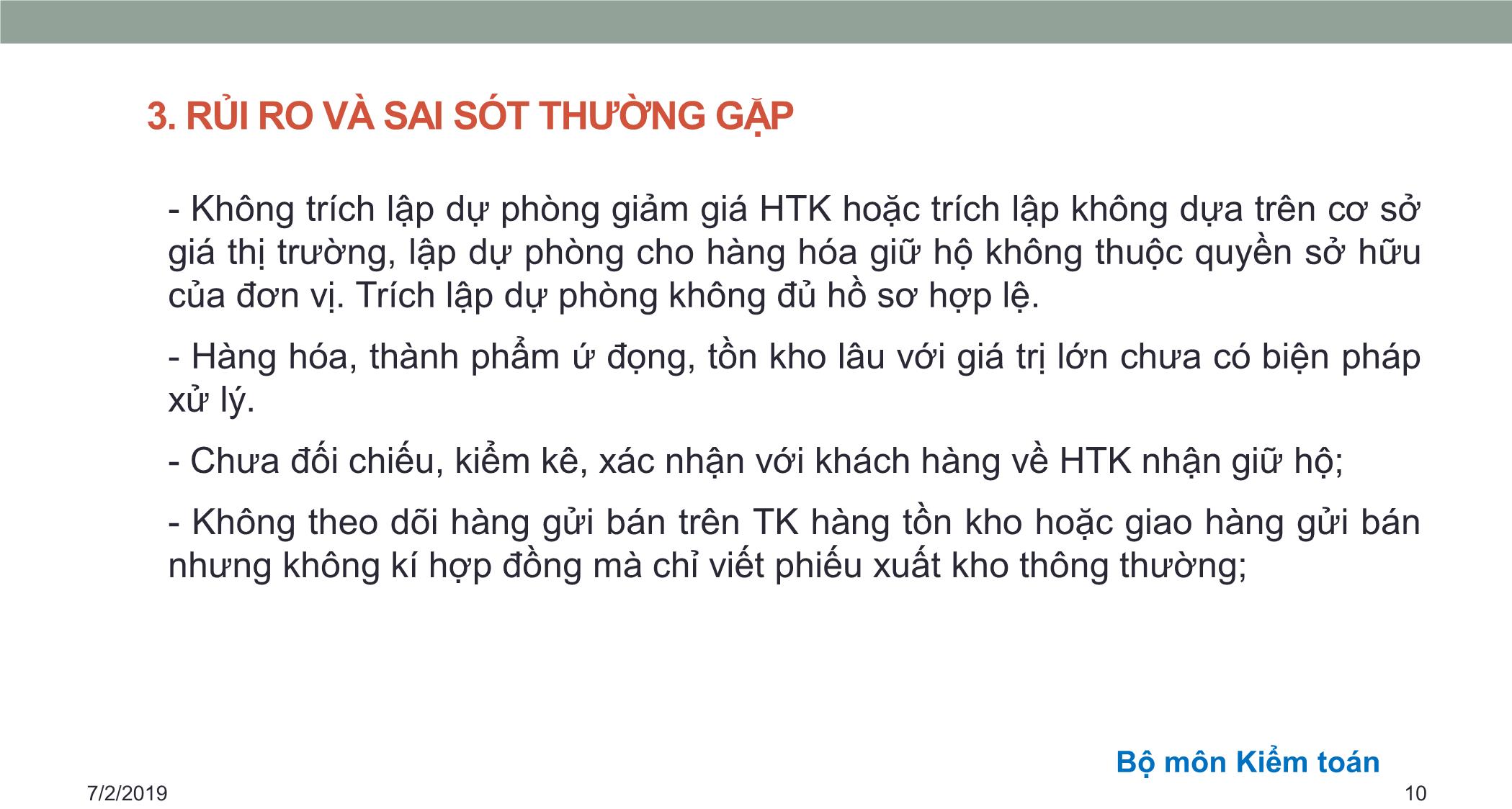 Bài giảng Kiểm toán căn bản - Chương 3: Kiểm toán hàng tồn kho và giá vốn hàng bán trang 10