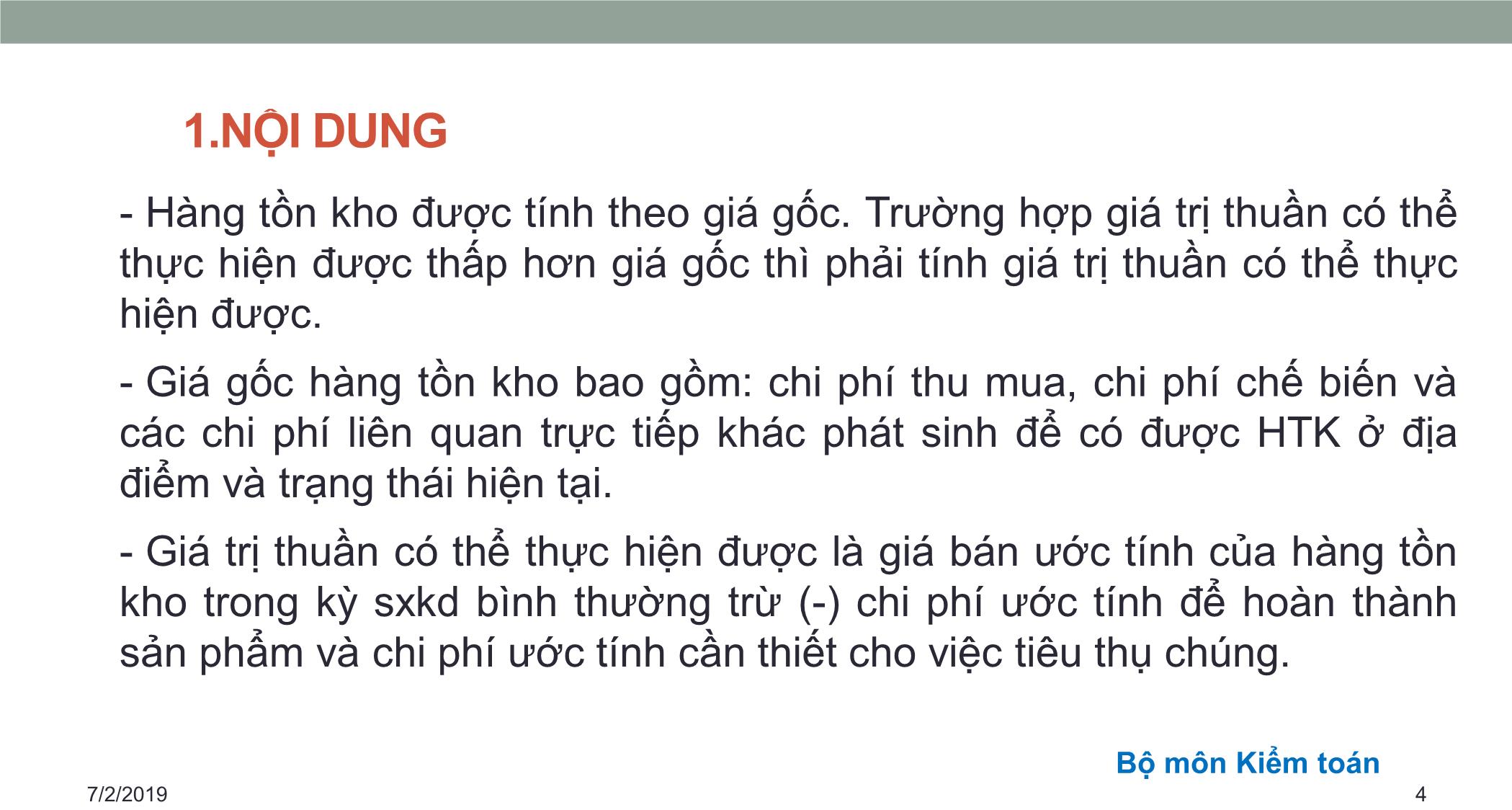 Bài giảng Kiểm toán căn bản - Chương 3: Kiểm toán hàng tồn kho và giá vốn hàng bán trang 4