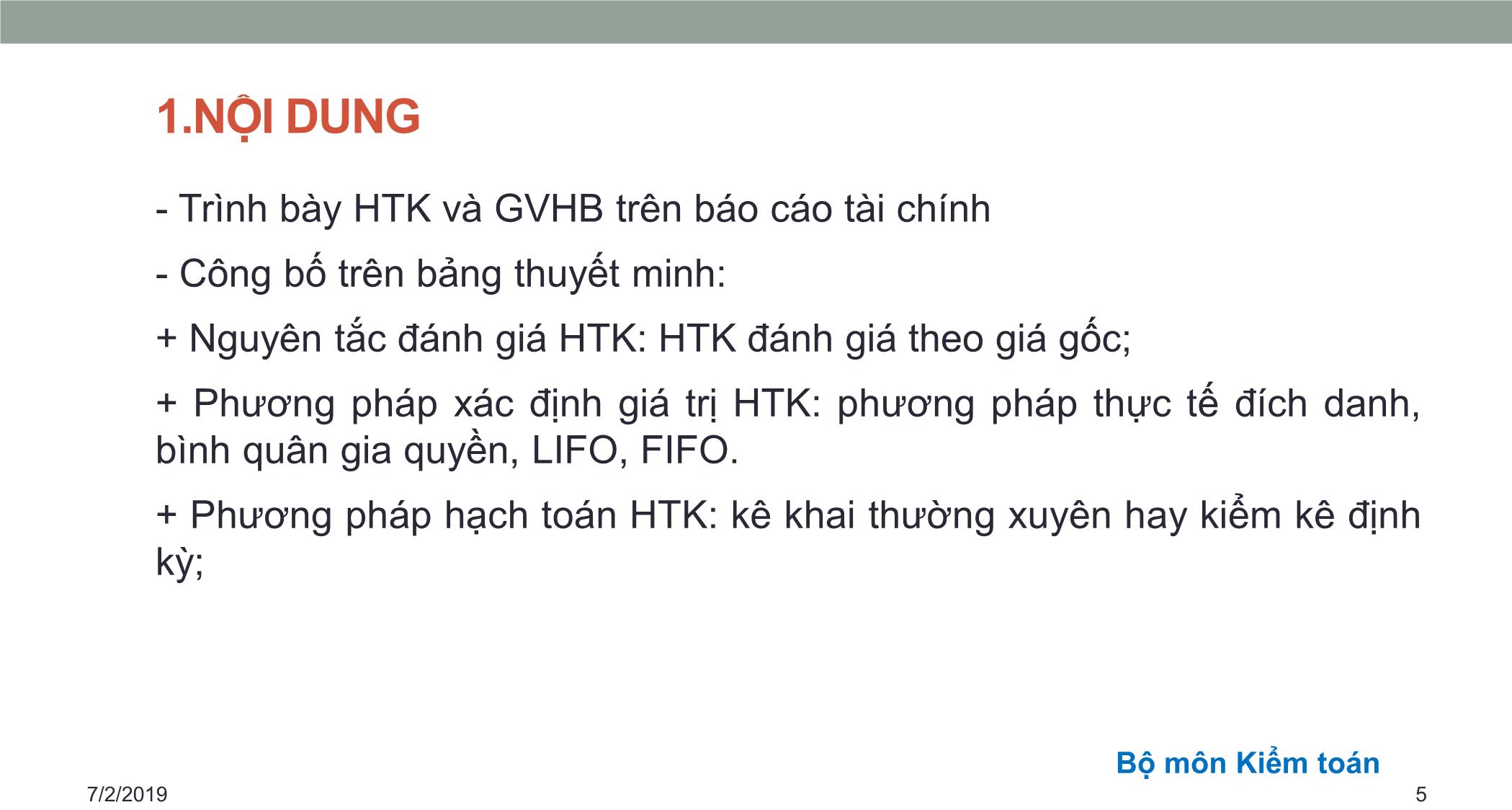 Bài giảng Kiểm toán căn bản - Chương 3: Kiểm toán hàng tồn kho và giá vốn hàng bán trang 5