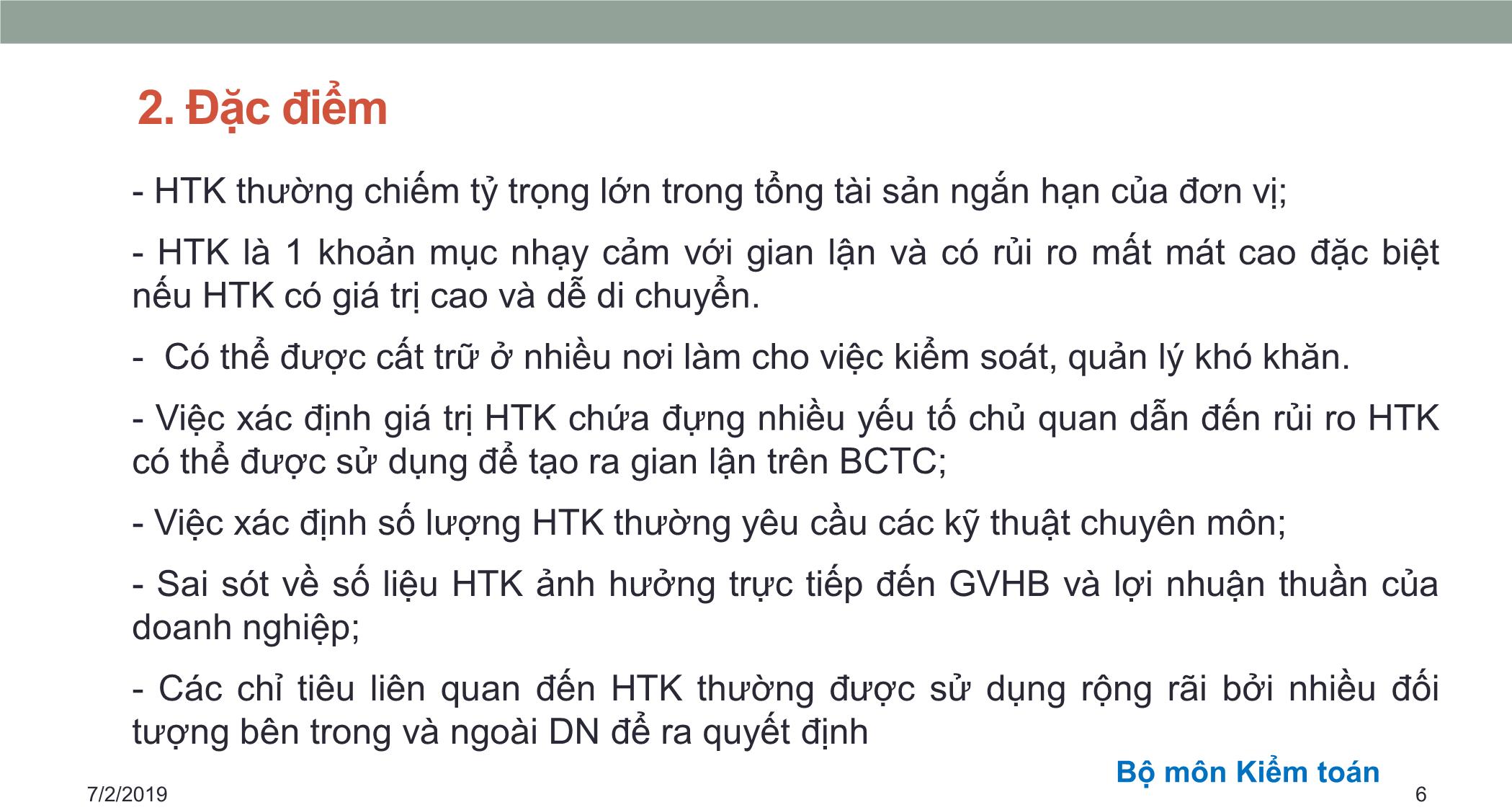 Bài giảng Kiểm toán căn bản - Chương 3: Kiểm toán hàng tồn kho và giá vốn hàng bán trang 6