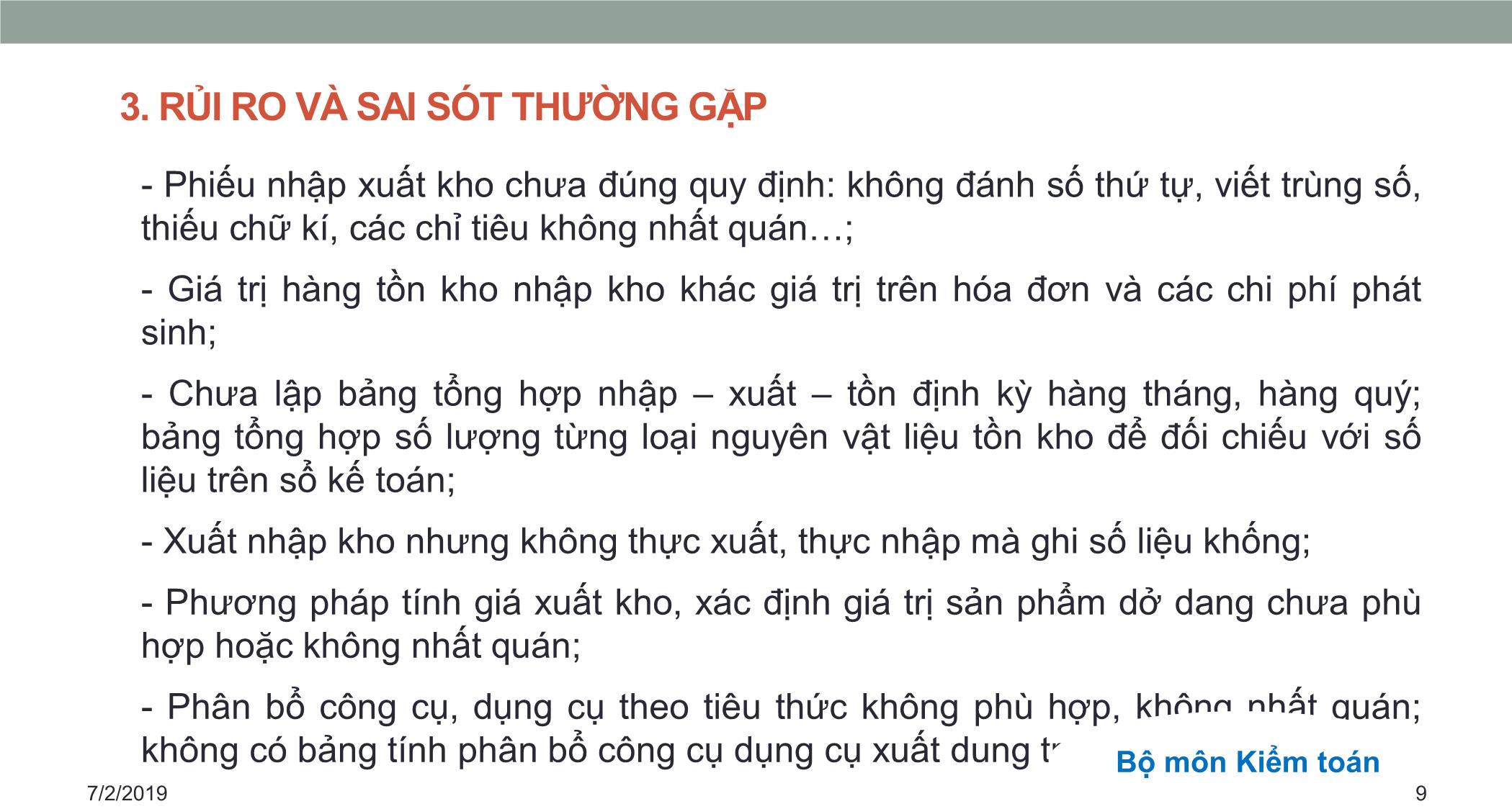 Bài giảng Kiểm toán căn bản - Chương 3: Kiểm toán hàng tồn kho và giá vốn hàng bán trang 9