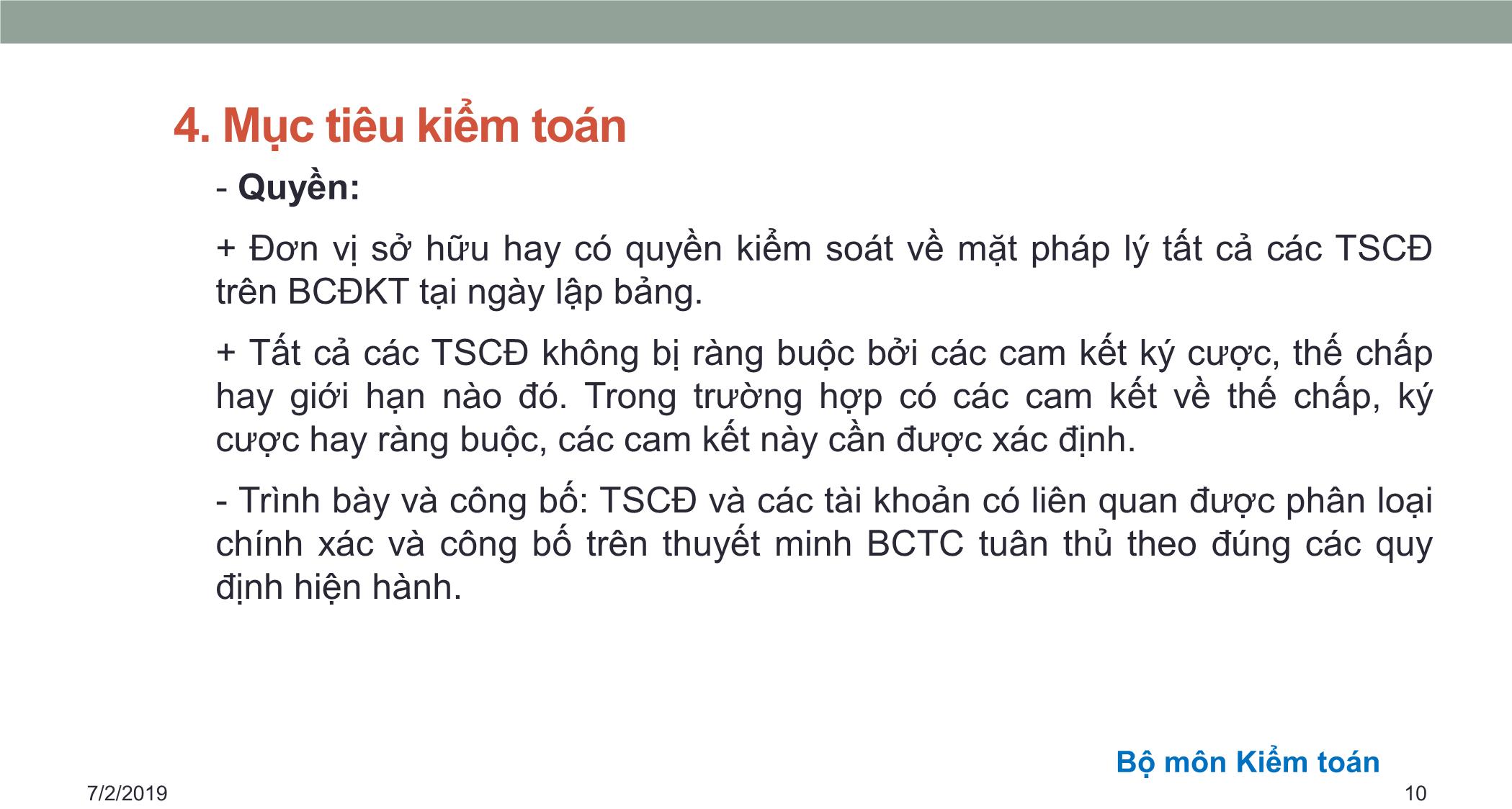 Bài giảng Kiểm toán căn bản - Chương 4: Kiểm toán tài sản cố định và chi phí khấu hao tài sản cố định trang 10