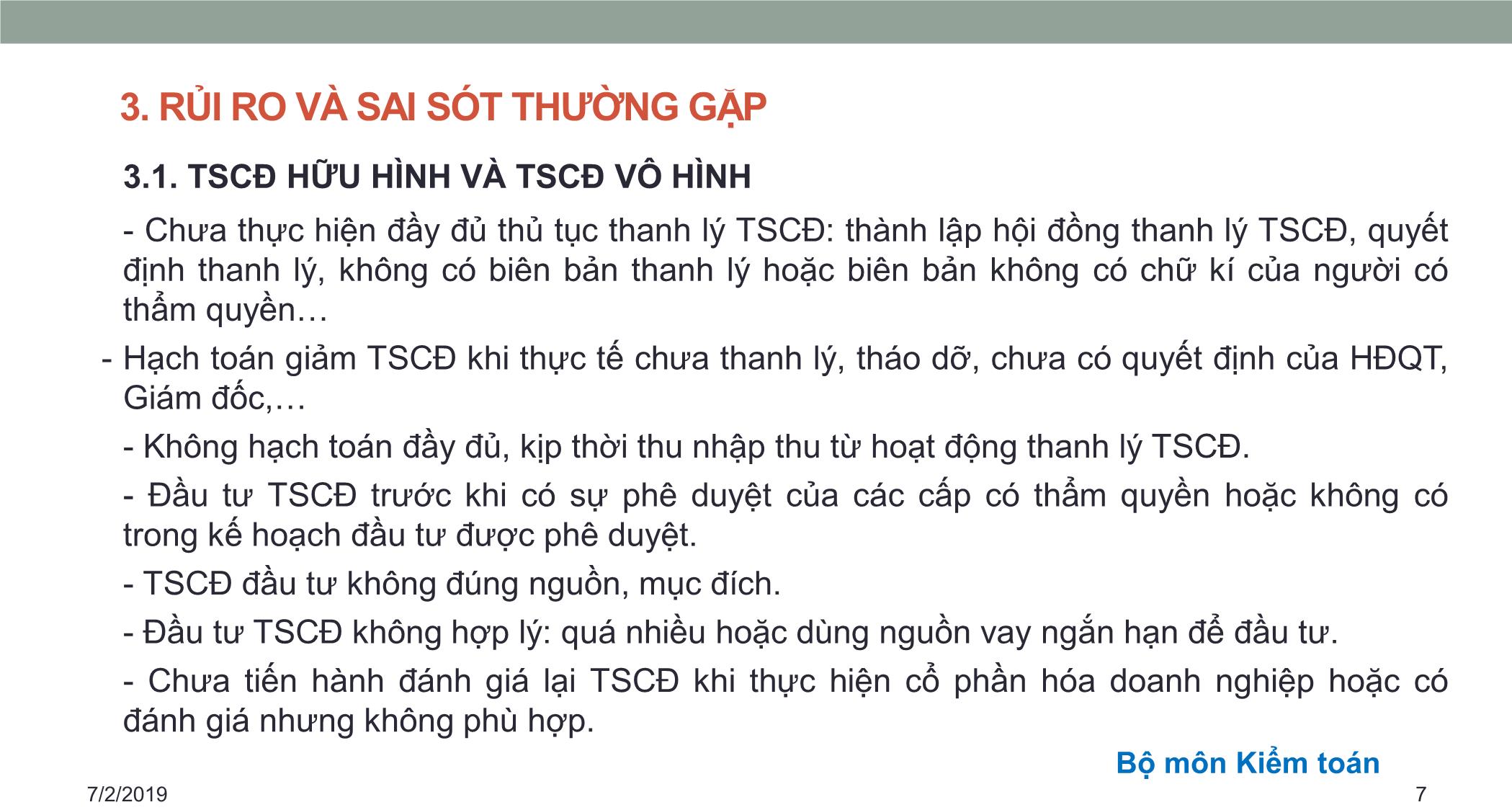 Bài giảng Kiểm toán căn bản - Chương 4: Kiểm toán tài sản cố định và chi phí khấu hao tài sản cố định trang 7