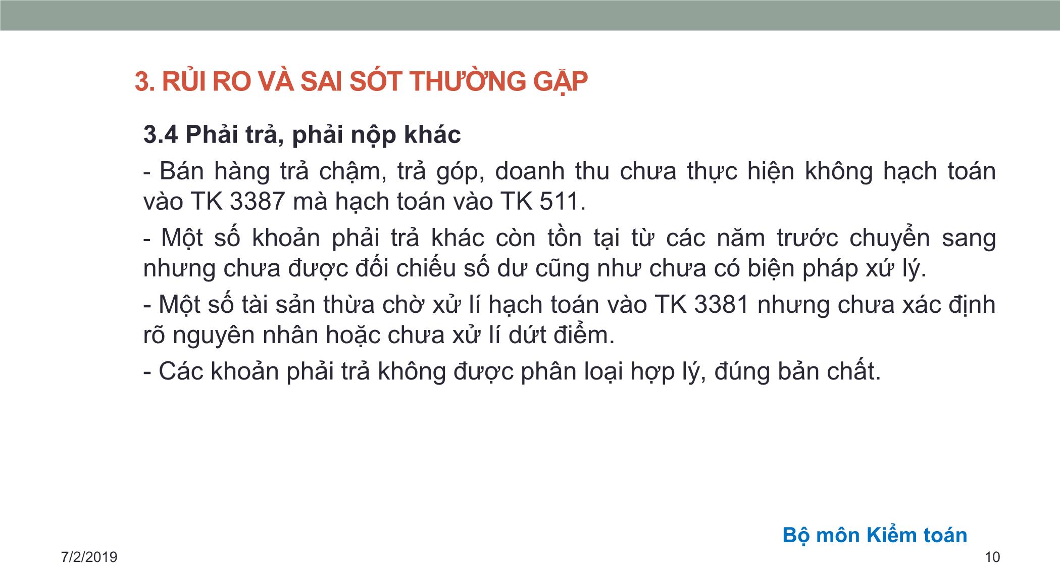 Bài giảng Kiểm toán căn bản - Chương 5: Kiểm toán nợ phải trả & Vốn chủ sở hữu trang 10