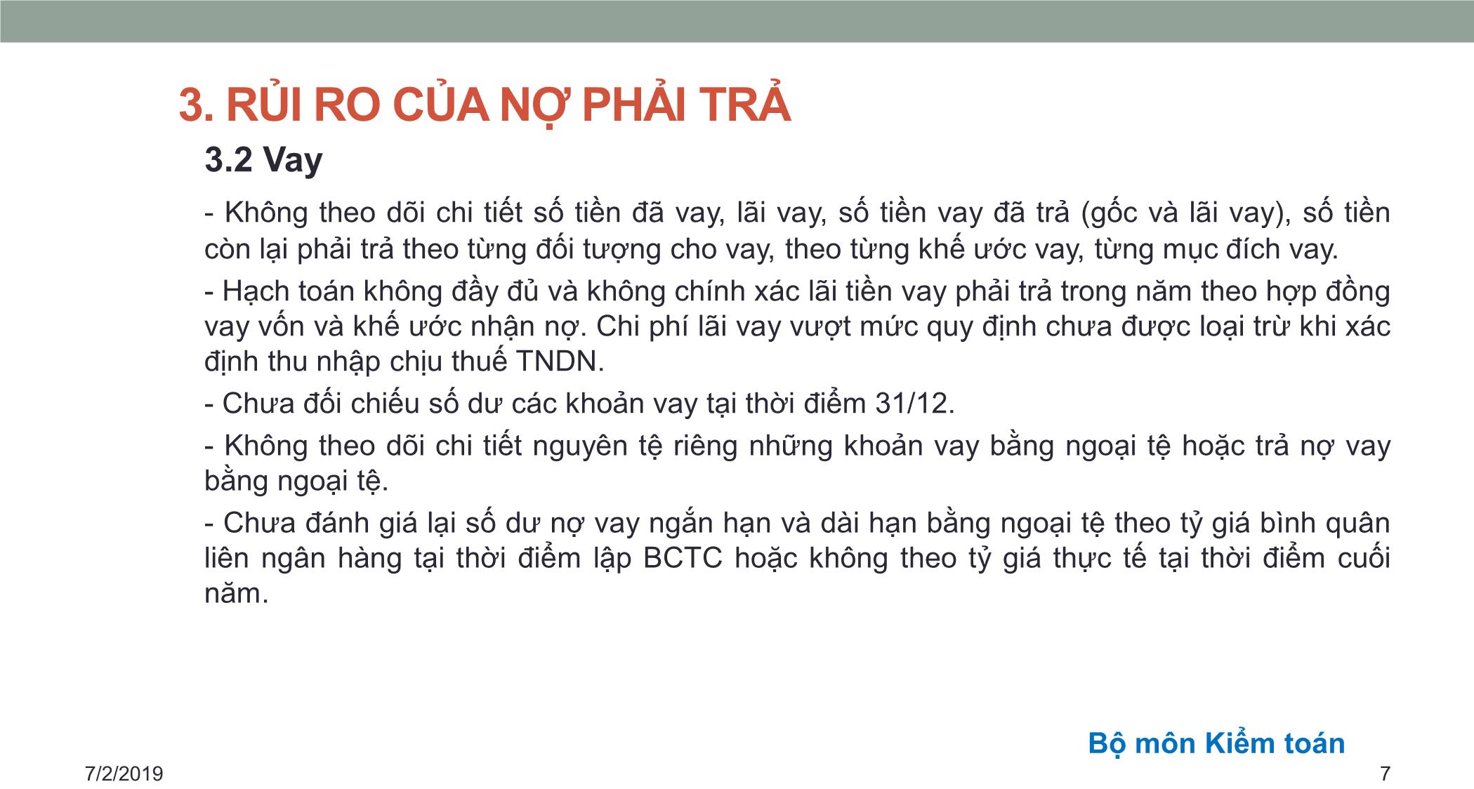 Bài giảng Kiểm toán căn bản - Chương 5: Kiểm toán nợ phải trả & Vốn chủ sở hữu trang 7