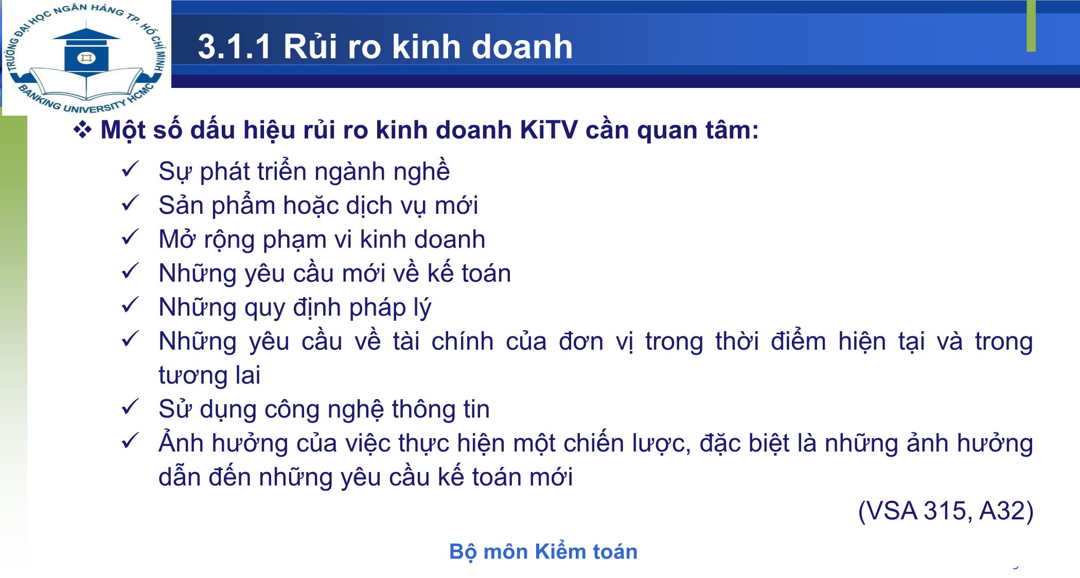 Bài giảng Kiểm toán - Chương 3: Đánh giá rủi ro và lập kế hoạch kiểm toán trang 10